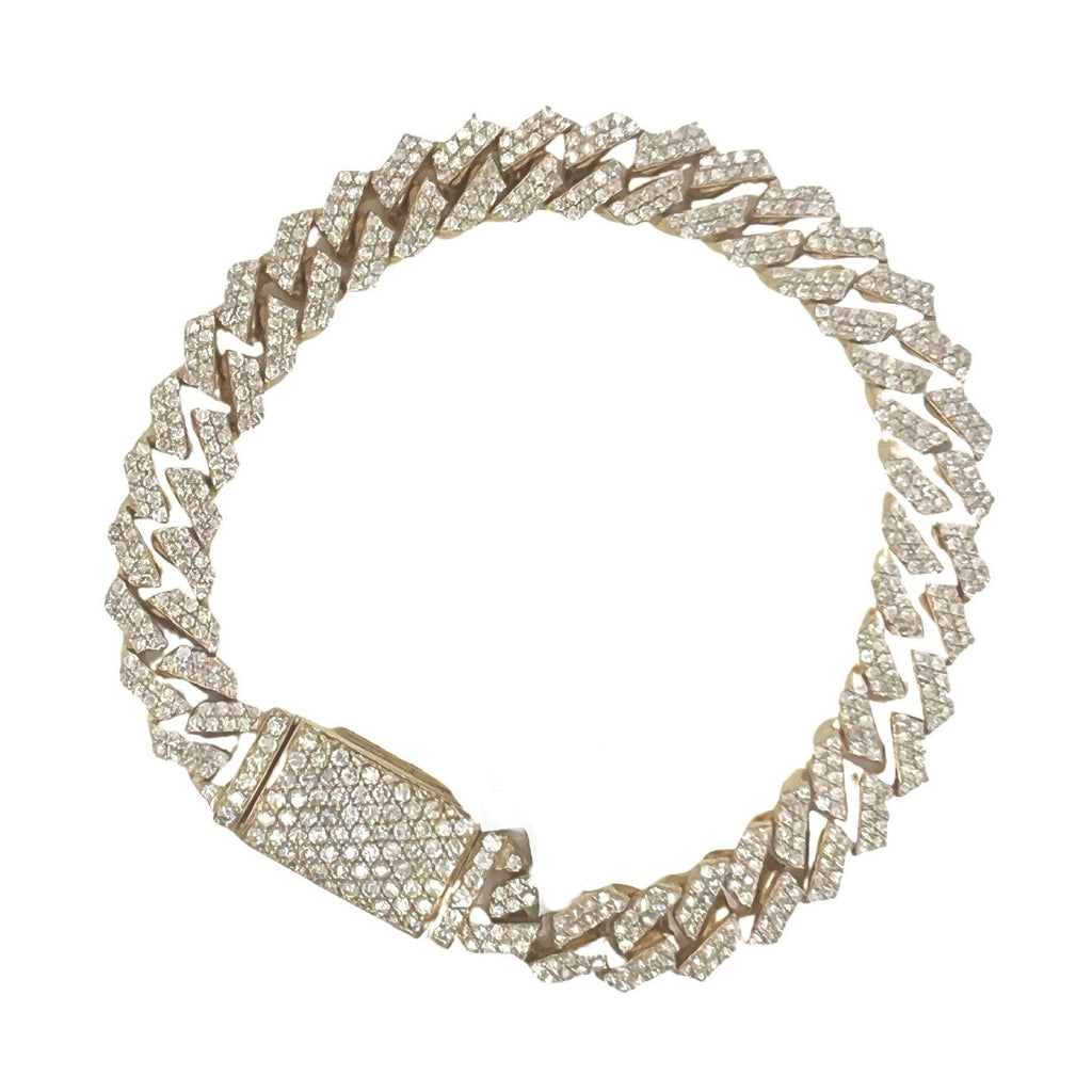 10K Yellow Gold 10MM Prong Set Miami Cuban Diamond Bracelet 7.0 CT 8"