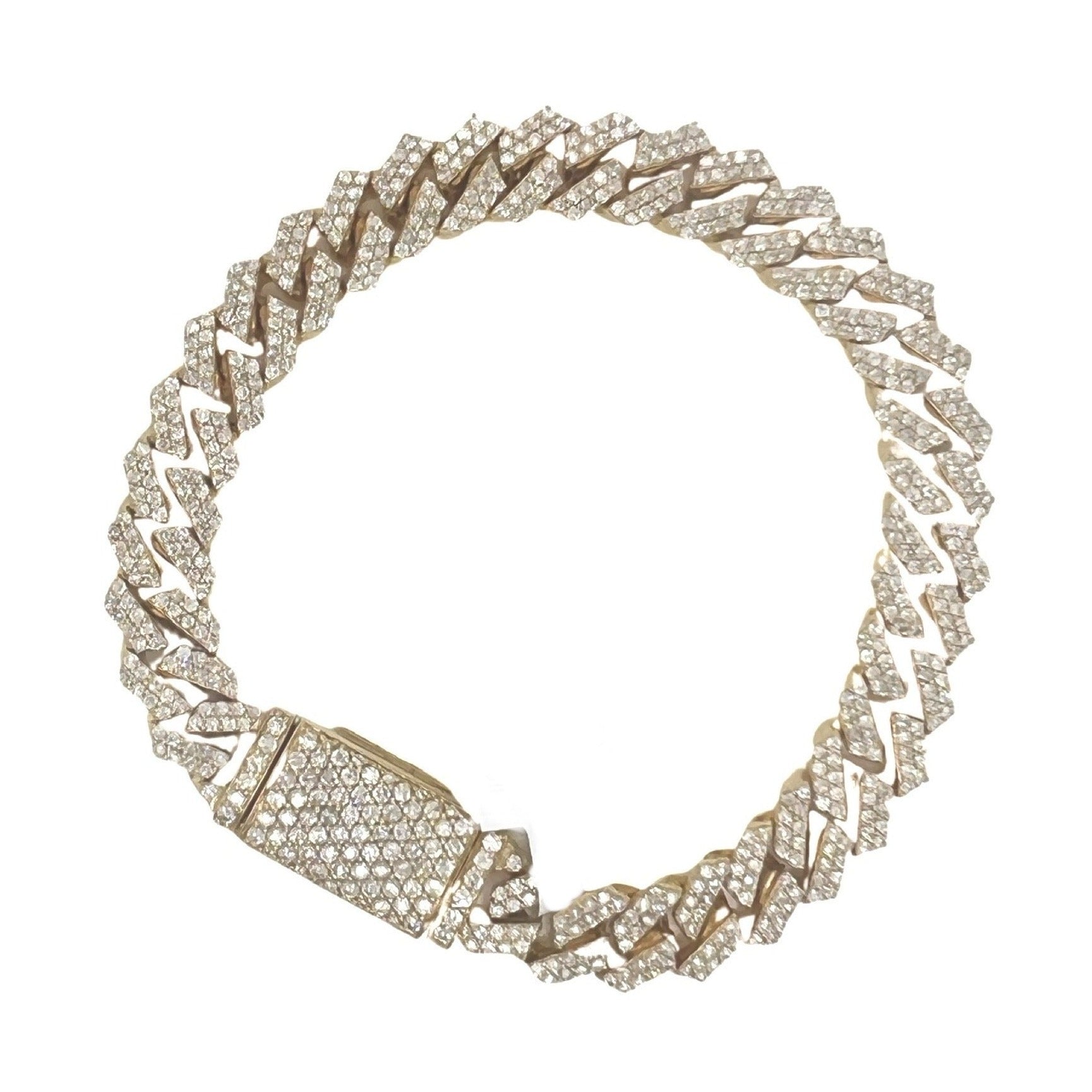 10K Yellow Gold 10MM Prong Set Miami Cuban Diamond Bracelet 7.0 CT 8"