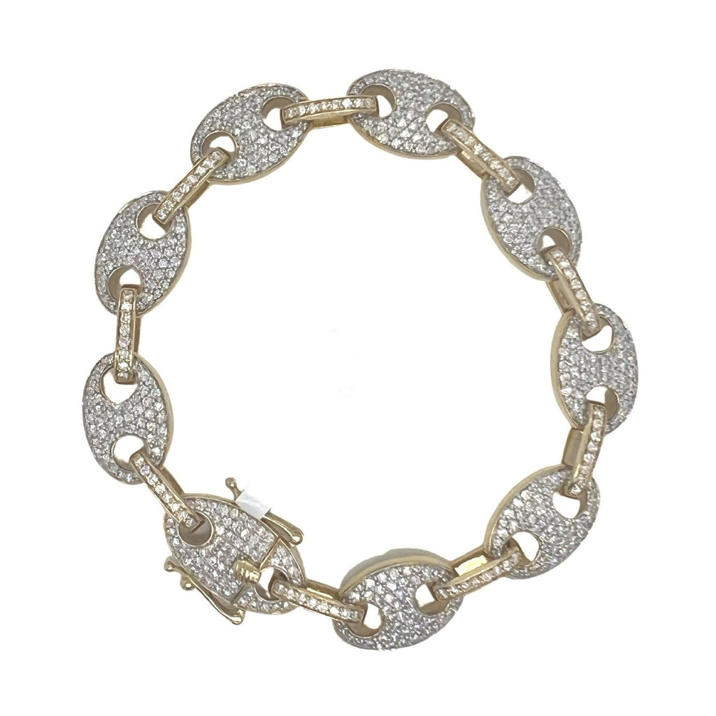 10K Yellow Gold 12MM Puff Mariner Link Diamond Bracelet 5.23 CT 8.5"