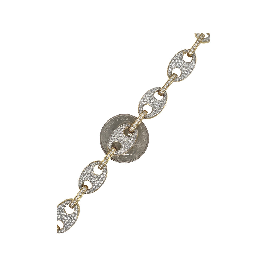 10K Yellow Gold 12MM Puff Mariner Link Diamond Bracelet 5.23 CT 8.5"