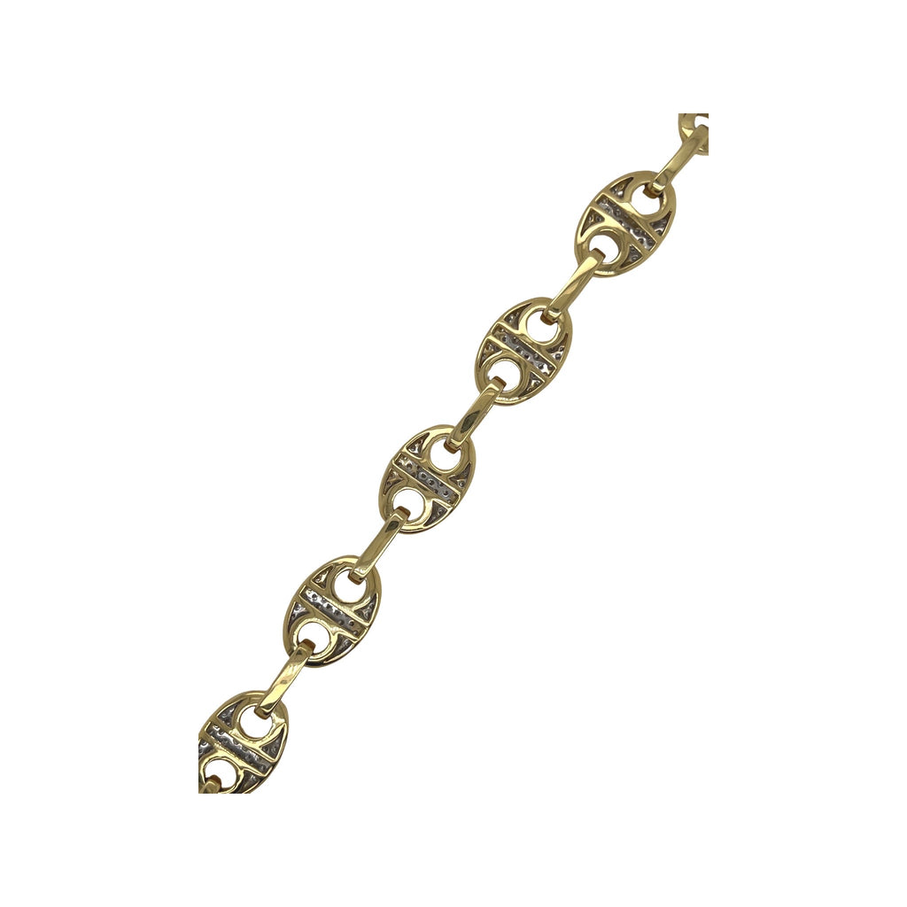 10K Yellow Gold 12MM Puff Mariner Link Diamond Bracelet 5.23 CT 8.5"