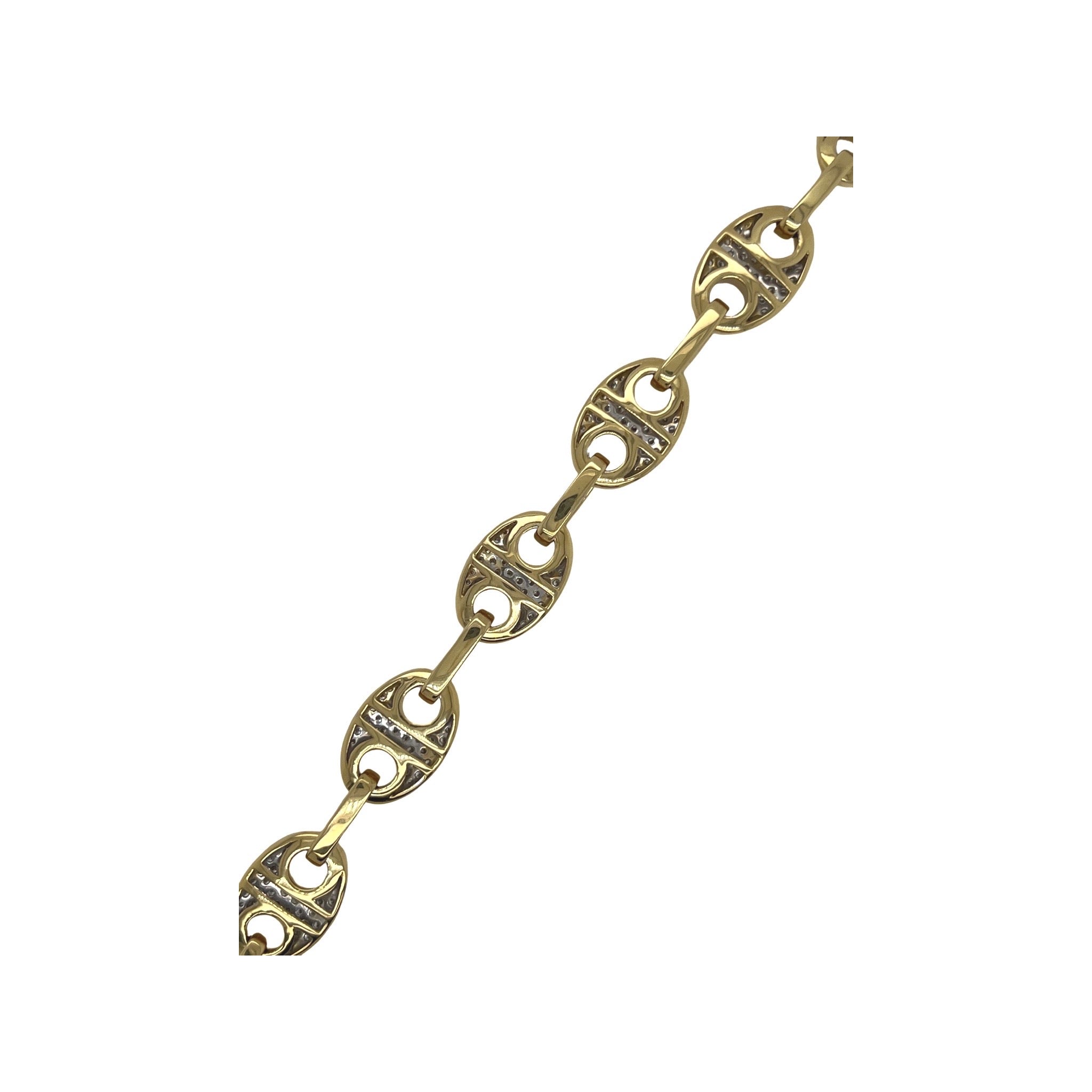 10K Yellow Gold 12MM Puff Mariner Link Diamond Bracelet 5.23 CT 8.5"