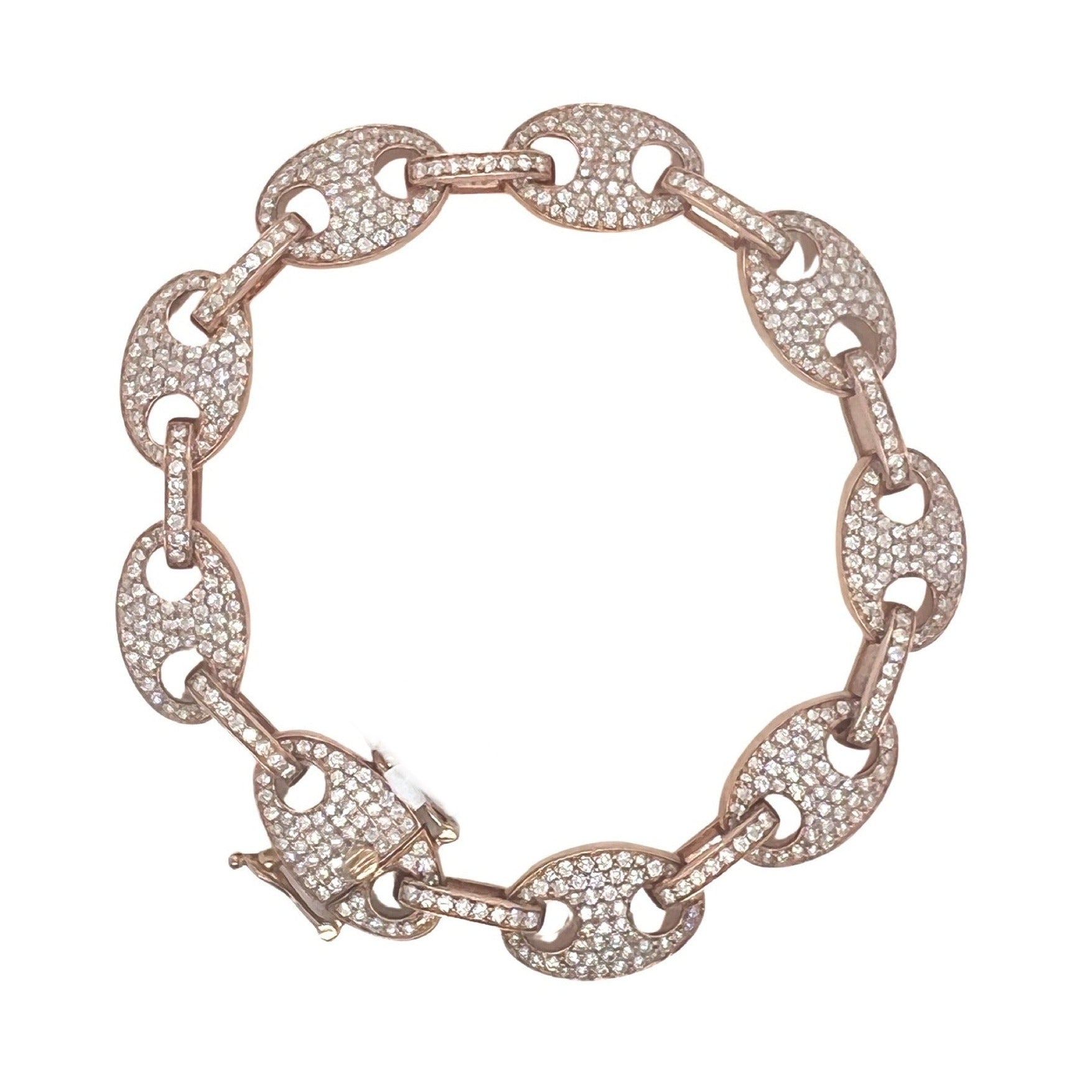 10K Rose Gold 12MM Puff Mariner Link Diamond Bracelet 5.3 CT 8.5"