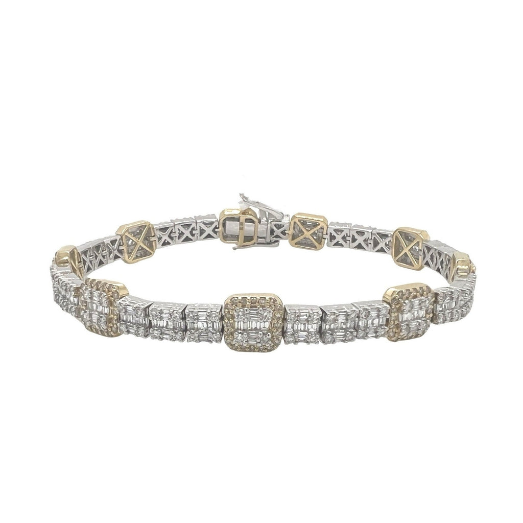 14K Two-Tone Gold 9MM Tennis Baguette Diamond Bracelet 5.88 CT 8.5"