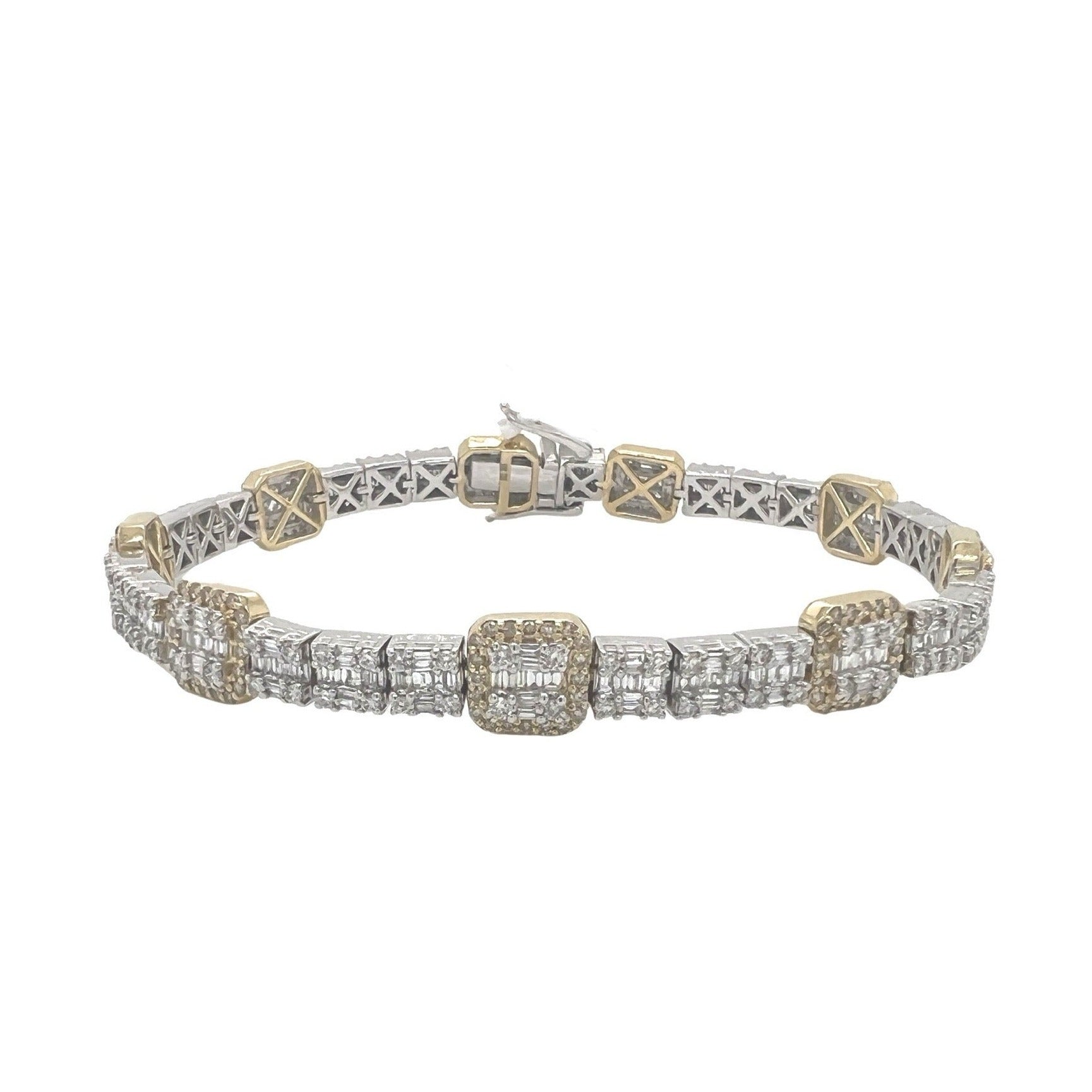 14K Two-Tone Gold 9MM Tennis Baguette Diamond Bracelet 5.88 CT 8.5"