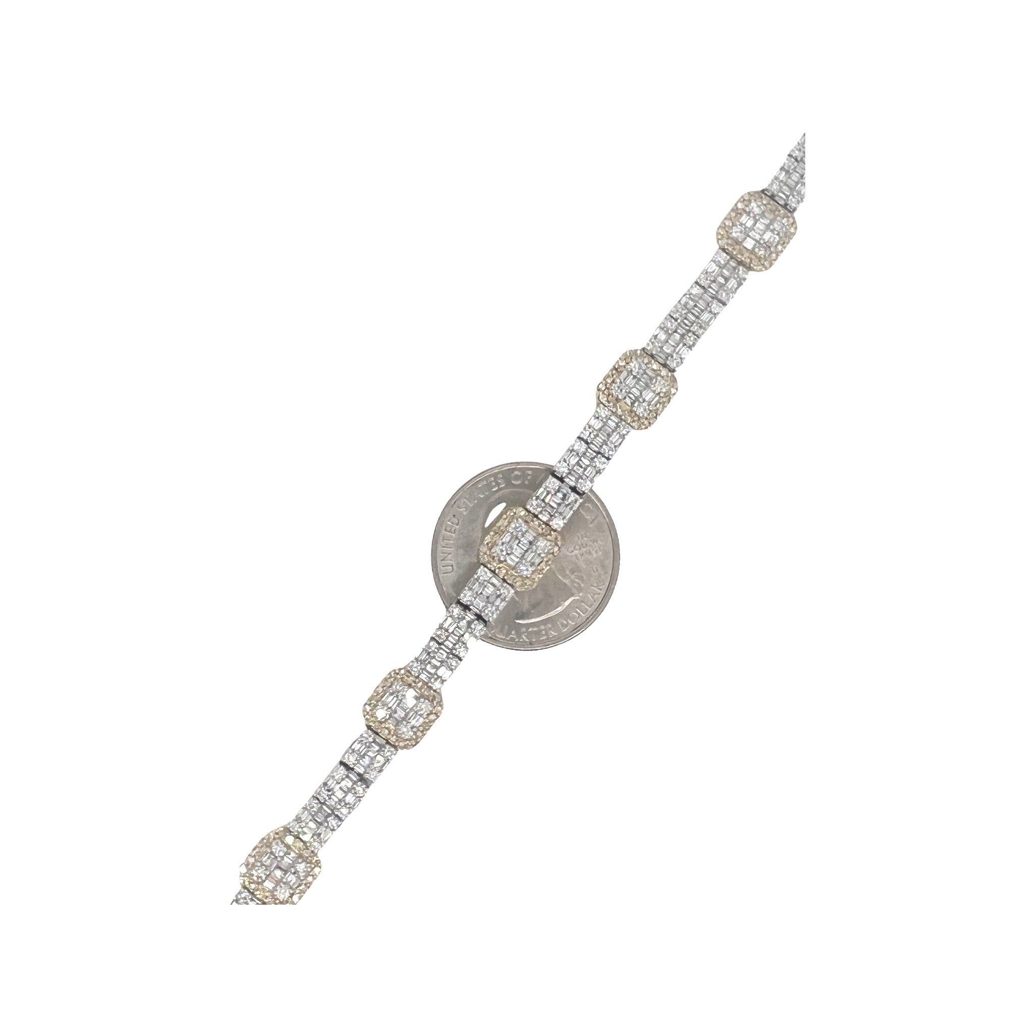 14K Two-Tone Gold 9MM Tennis Baguette Diamond Bracelet 5.88 CT 8.5"