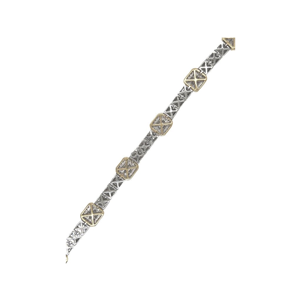 14K Two-Tone Gold 9MM Tennis Baguette Diamond Bracelet 5.88 CT 8.5"