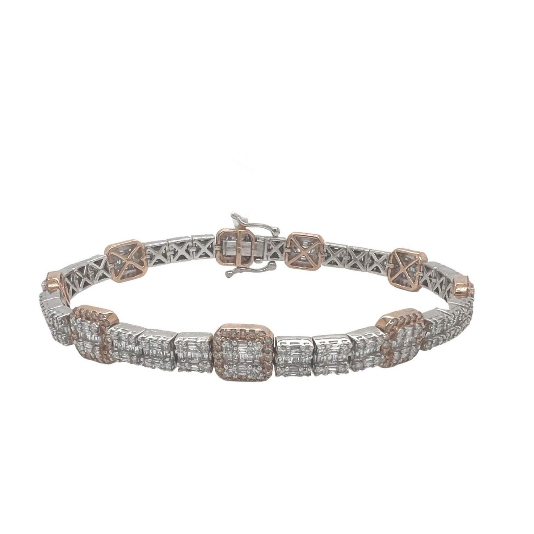 14K Two-Tone Gold 9MM Tennis Baguette Diamond Bracelet 5.88 CT 8.5"