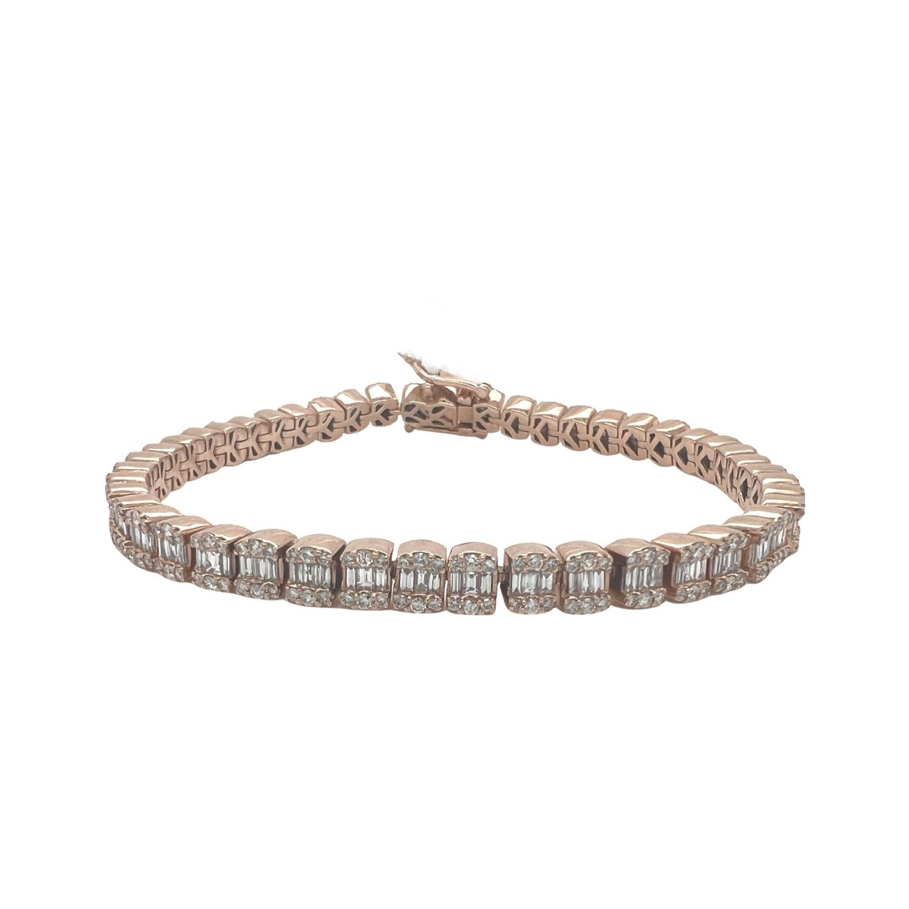 14K Rose Gold 5.75MM Tennis Baguette Diamond Bracelet 5.48 CT 8.5"