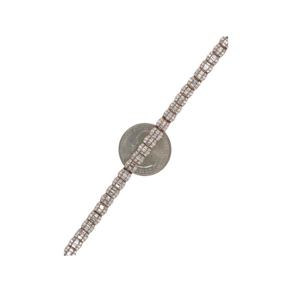 14K Rose Gold 5.75MM Tennis Baguette Diamond Bracelet 5.48 CT 8.5"