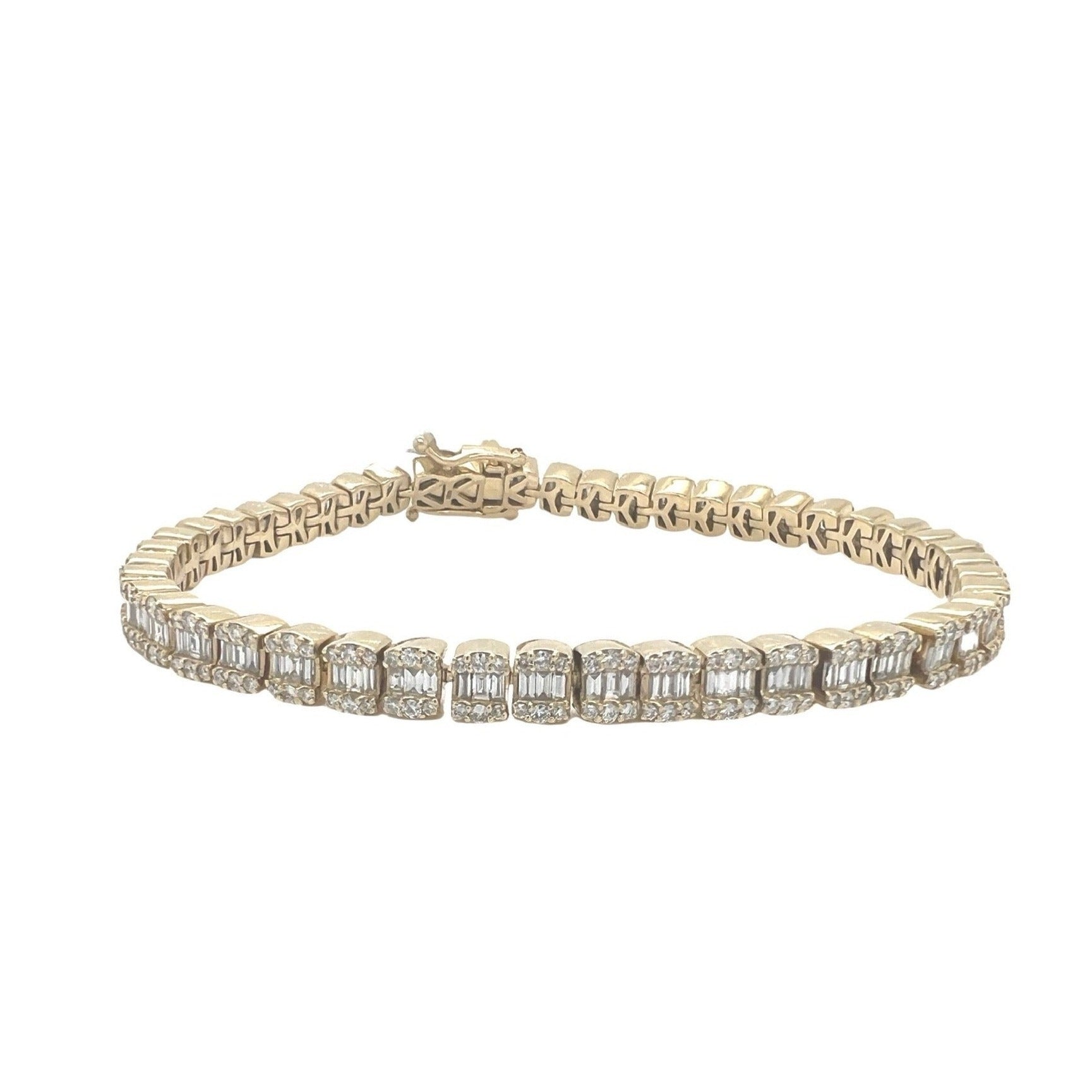14K Yellow Gold 5.75MM Tennis Baguette Diamond Bracelet 5.49 CT 8.5"