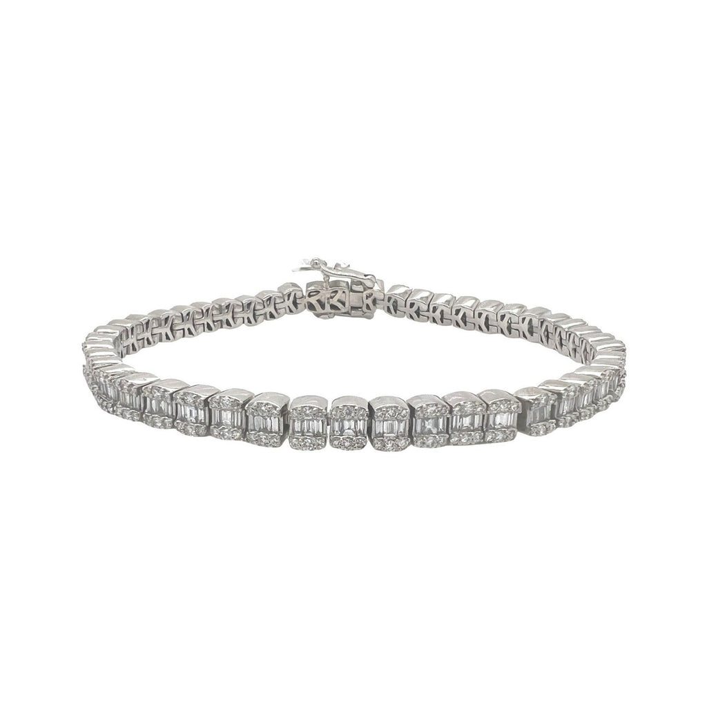 14K White Gold 5.75MM Tennis Baguette Diamond Bracelet 5.51 CT 8.5"
