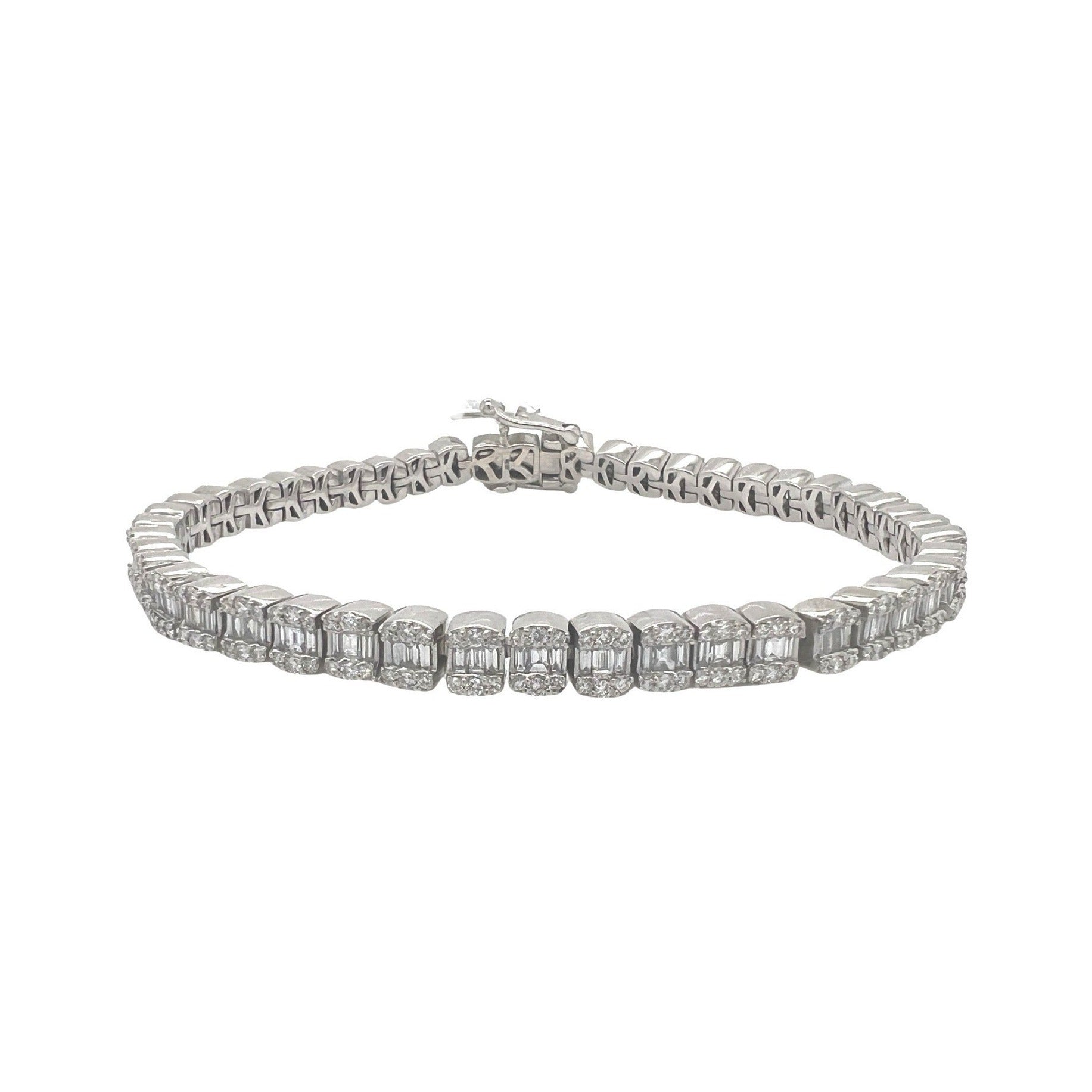 14K White Gold 5.75MM Tennis Baguette Diamond Bracelet 5.51 CT 8.5"