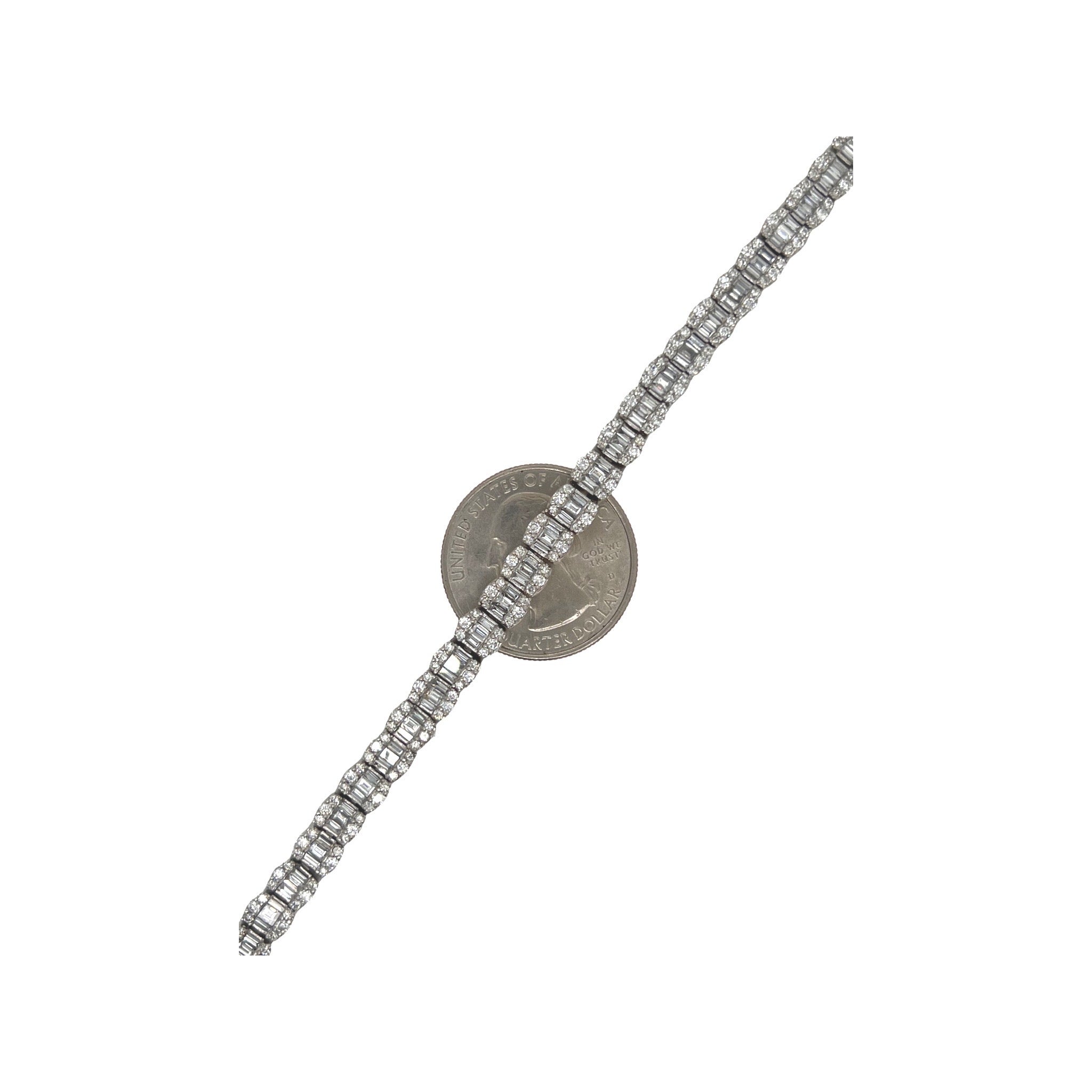 14K White Gold 5.75MM Tennis Baguette Diamond Bracelet 5.51 CT 8.5"