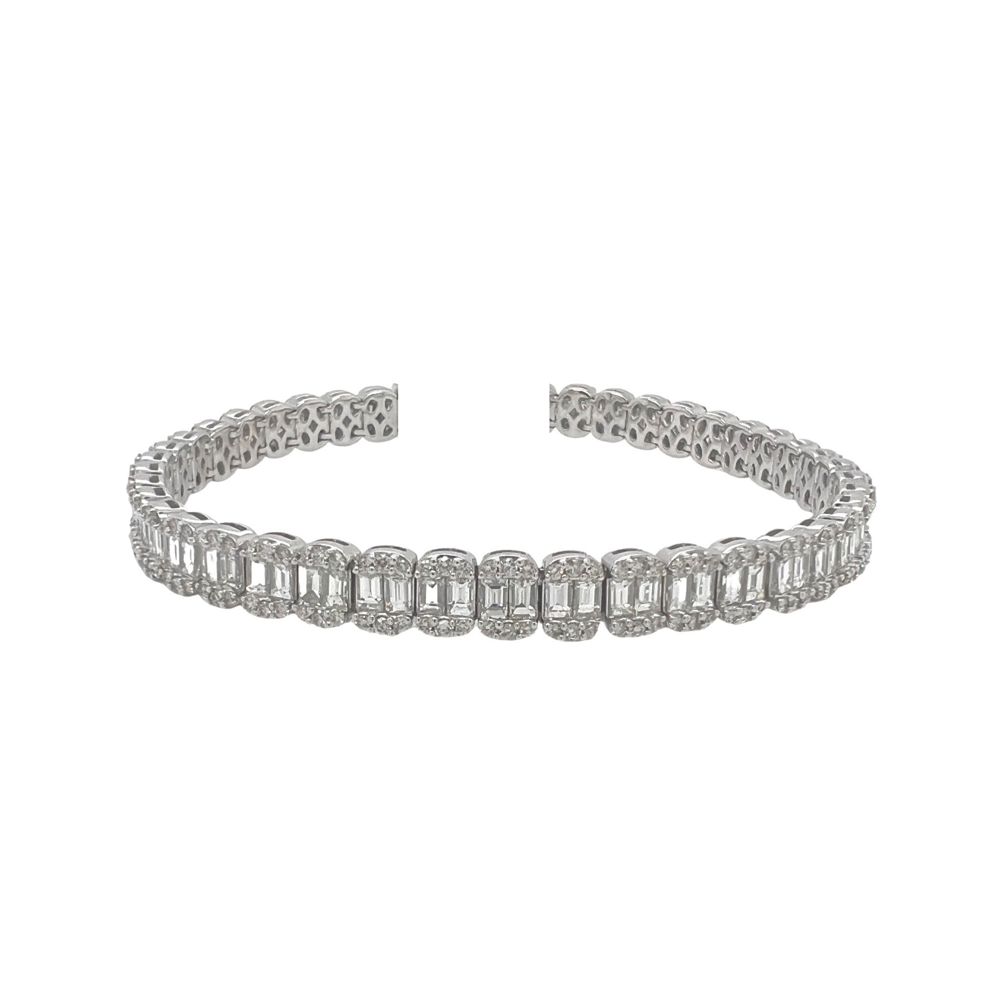 14K White Gold 6.5MM Tennis Baguette Diamond Bracelet 10.0 CT 8"