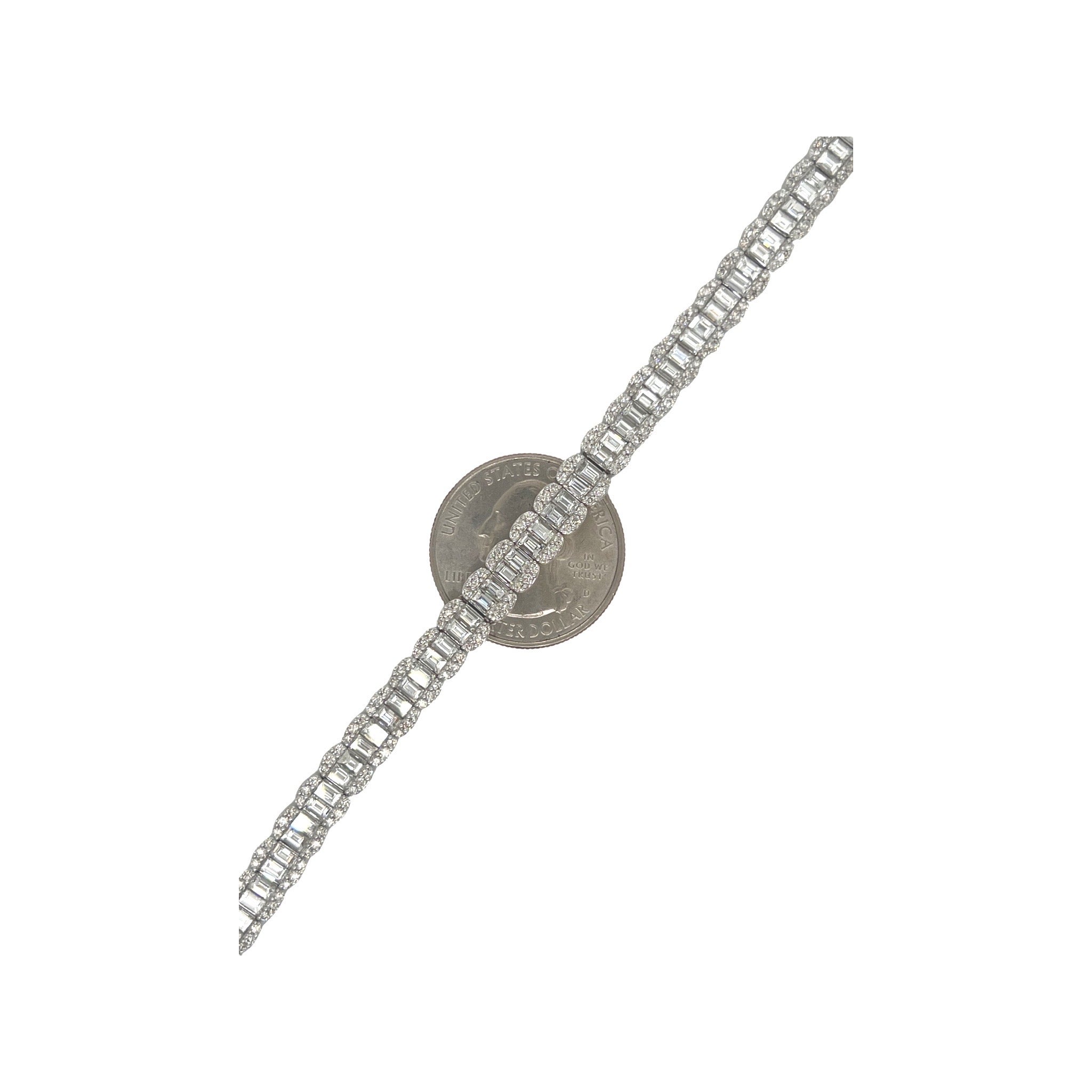 14K White Gold 6.5MM Tennis Baguette Diamond Bracelet 10.0 CT 8"