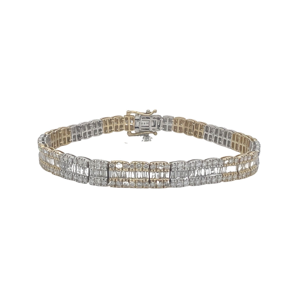 10K Two-Tone Gold 6.5MM Tennis Baguette Diamond Bracelet 5.37 CT 8"