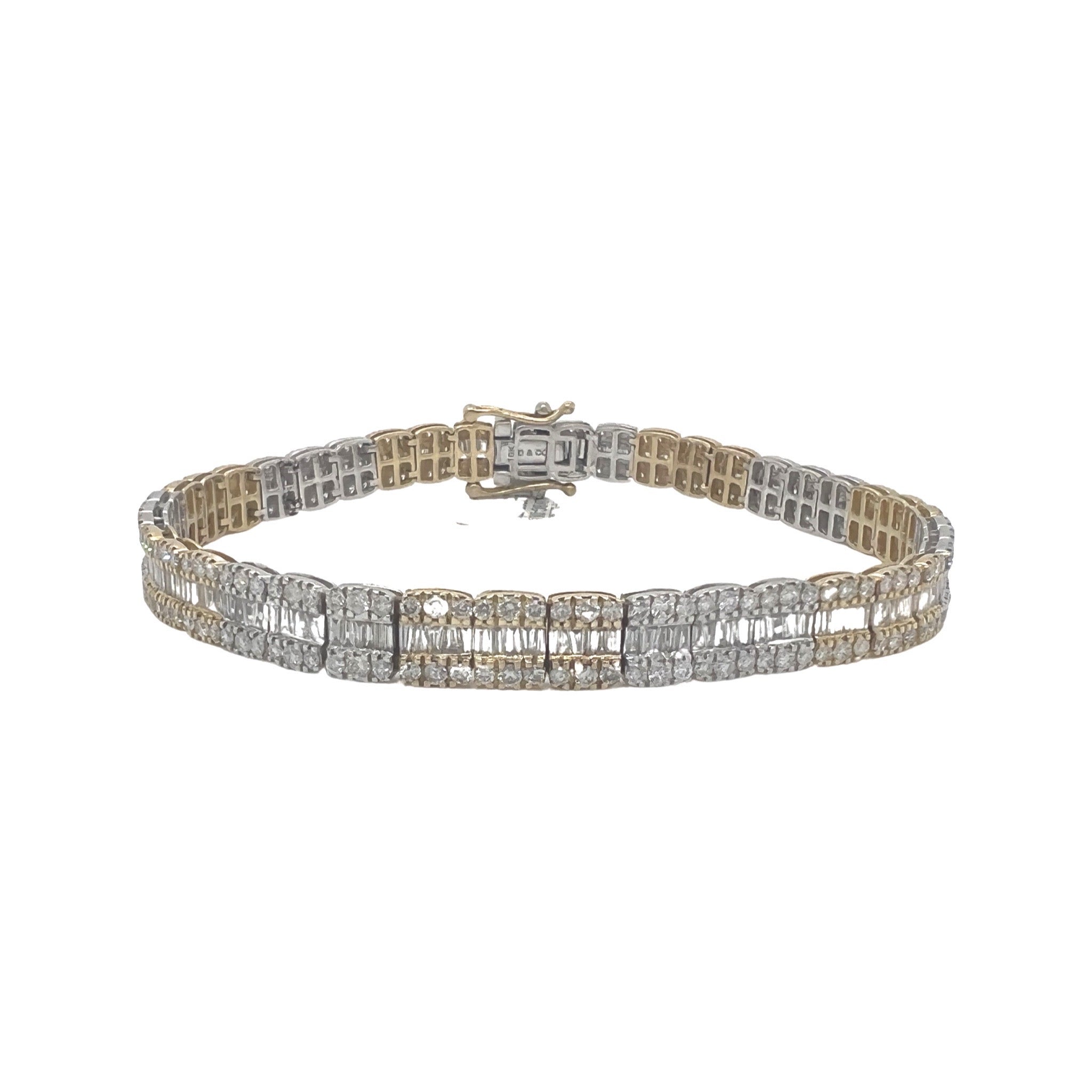 10K Two-Tone Gold 6.5MM Tennis Baguette Diamond Bracelet 5.37 CT 8"