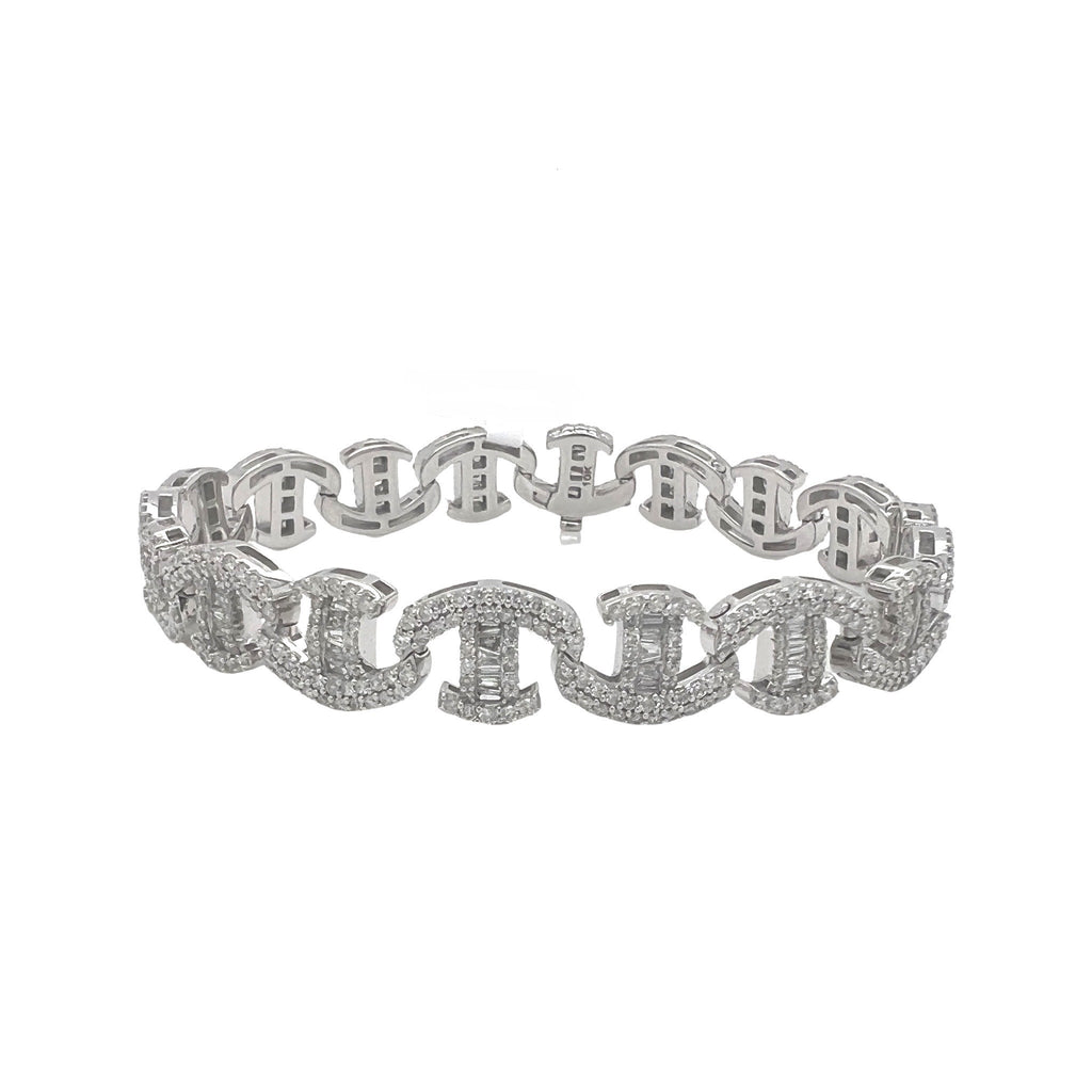 10K White Gold 10MM C-Link Baguette Diamond Bracelet 6.99 CT 7.5"