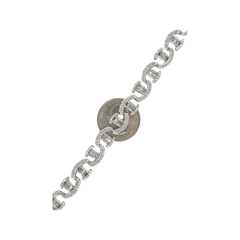 10K White Gold 10MM C-Link Baguette Diamond Bracelet 6.99 CT 7.5"