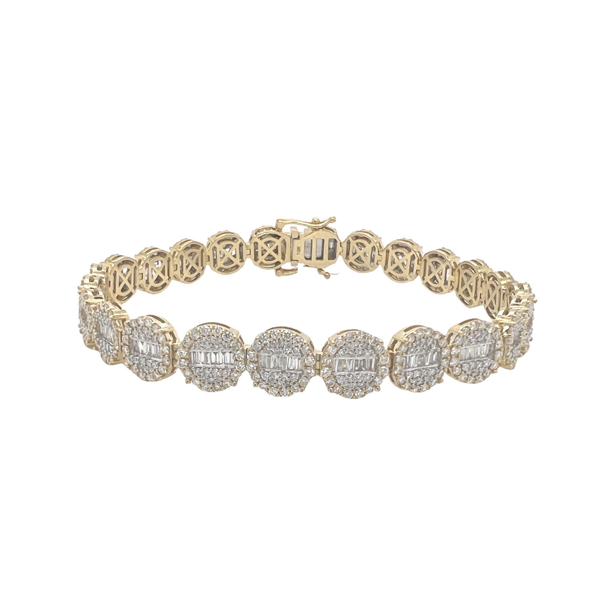10K Yellow Gold 9MM Round Link Tennis Baguette Diamond Bracelet 6.94 CT 8.5"