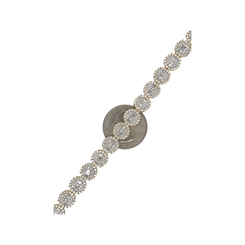 10K Yellow Gold 9MM Round Link Tennis Baguette Diamond Bracelet 6.94 CT 8.5"