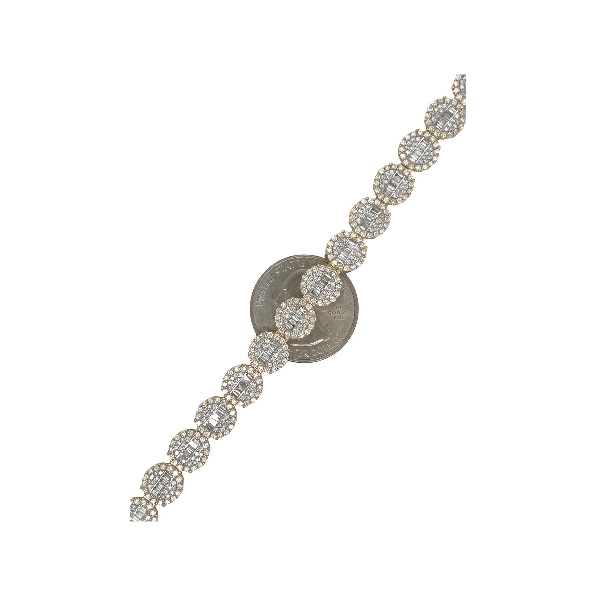 10K Yellow Gold 9MM Round Link Tennis Baguette Diamond Bracelet 6.94 CT 8.5"