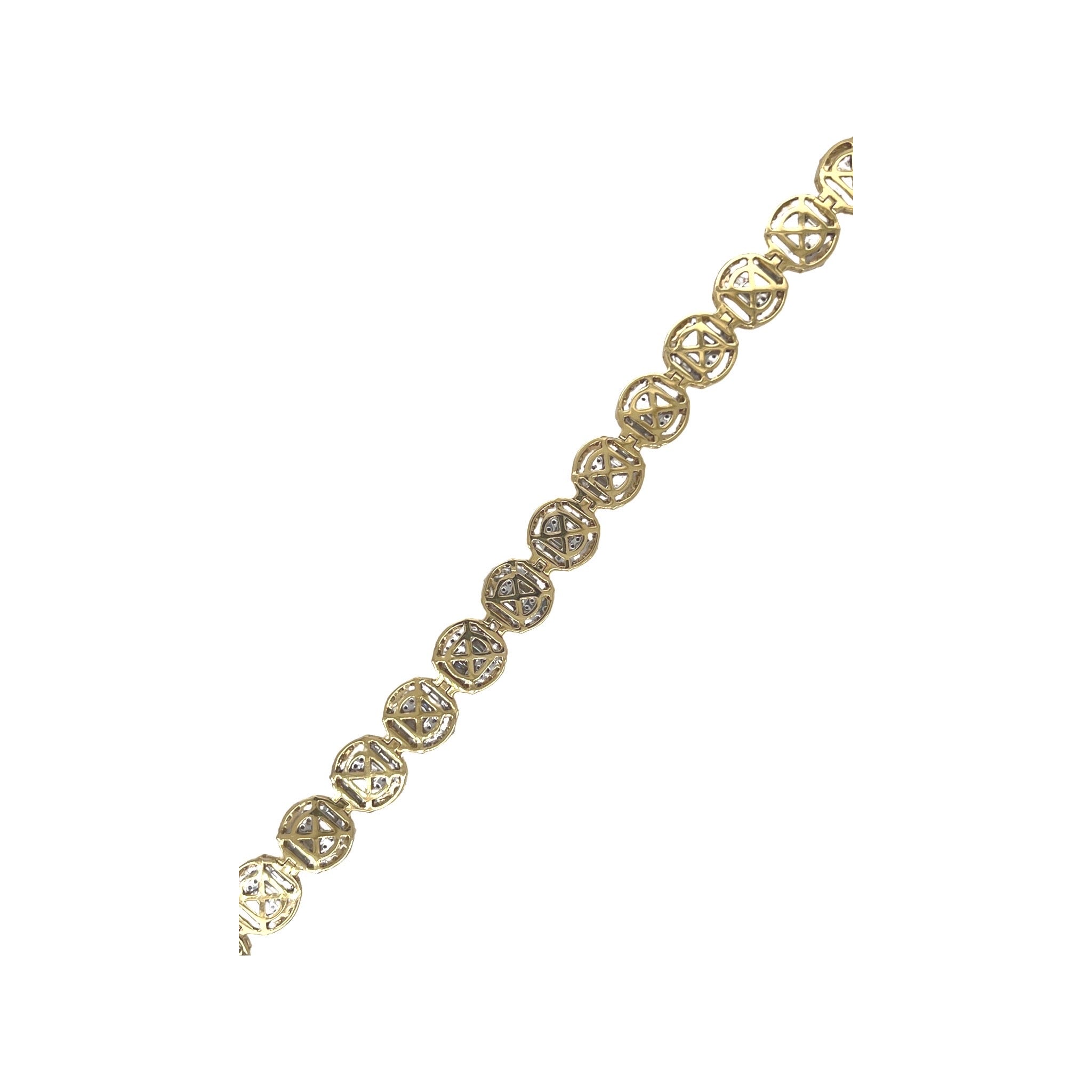 10K Yellow Gold 9MM Round Link Tennis Baguette Diamond Bracelet 6.94 CT 8.5"