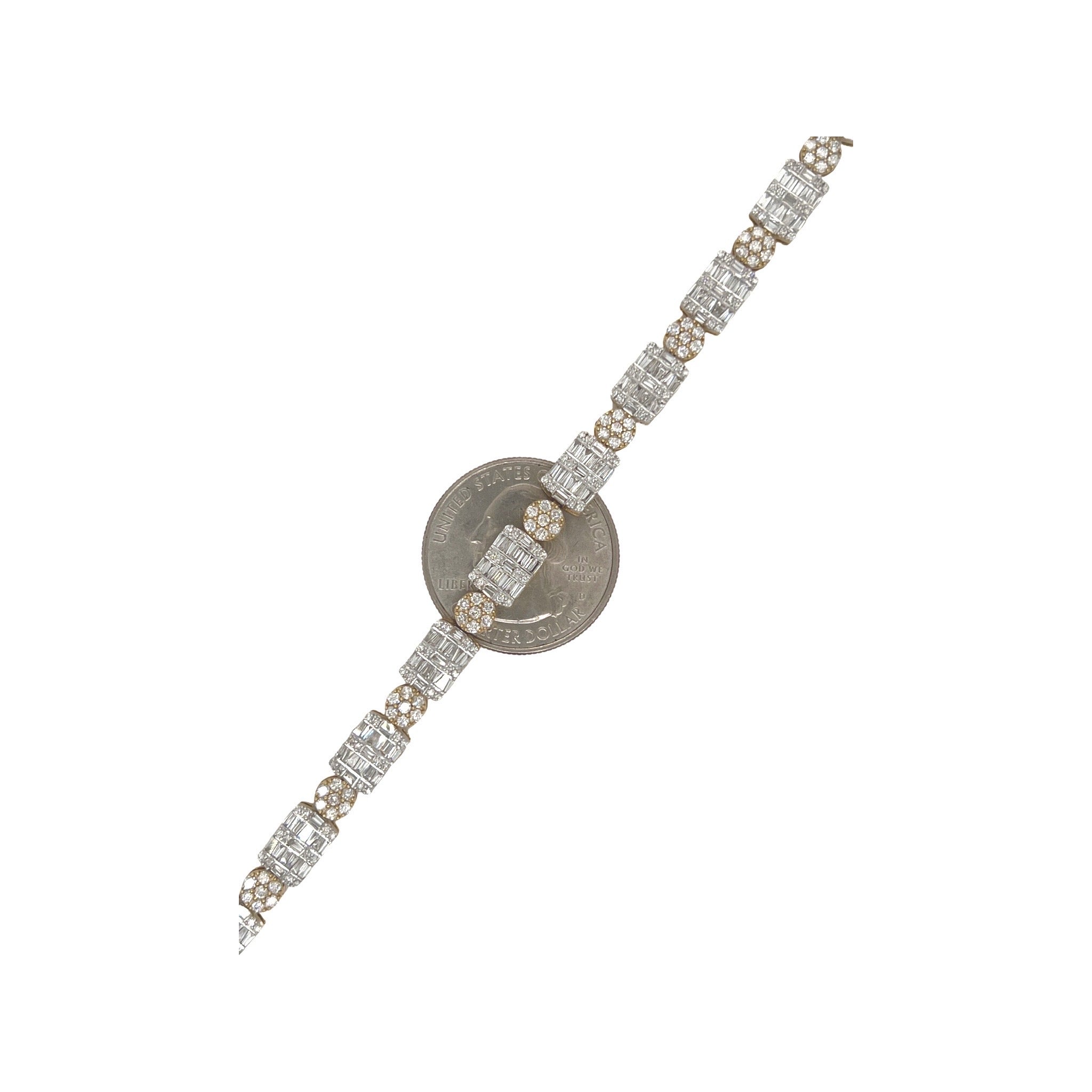 10K Two-Tone Gold 6MM Tennis Baguette Diamond Bracelet 5.37 CT 8.75"