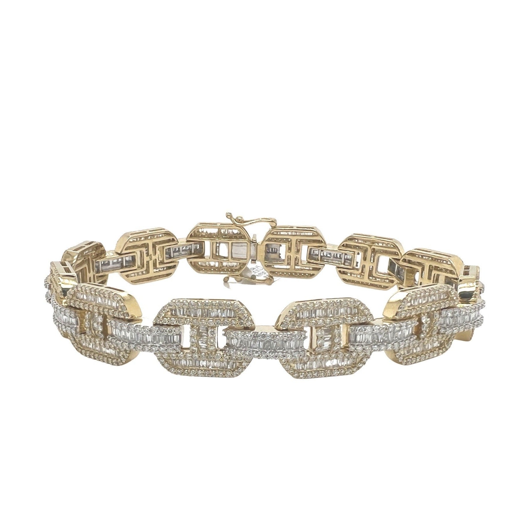 10K Yellow Gold 12MM Designer Mariner VS Baguette Diamond Bracelet 8.52 CT 8.5"