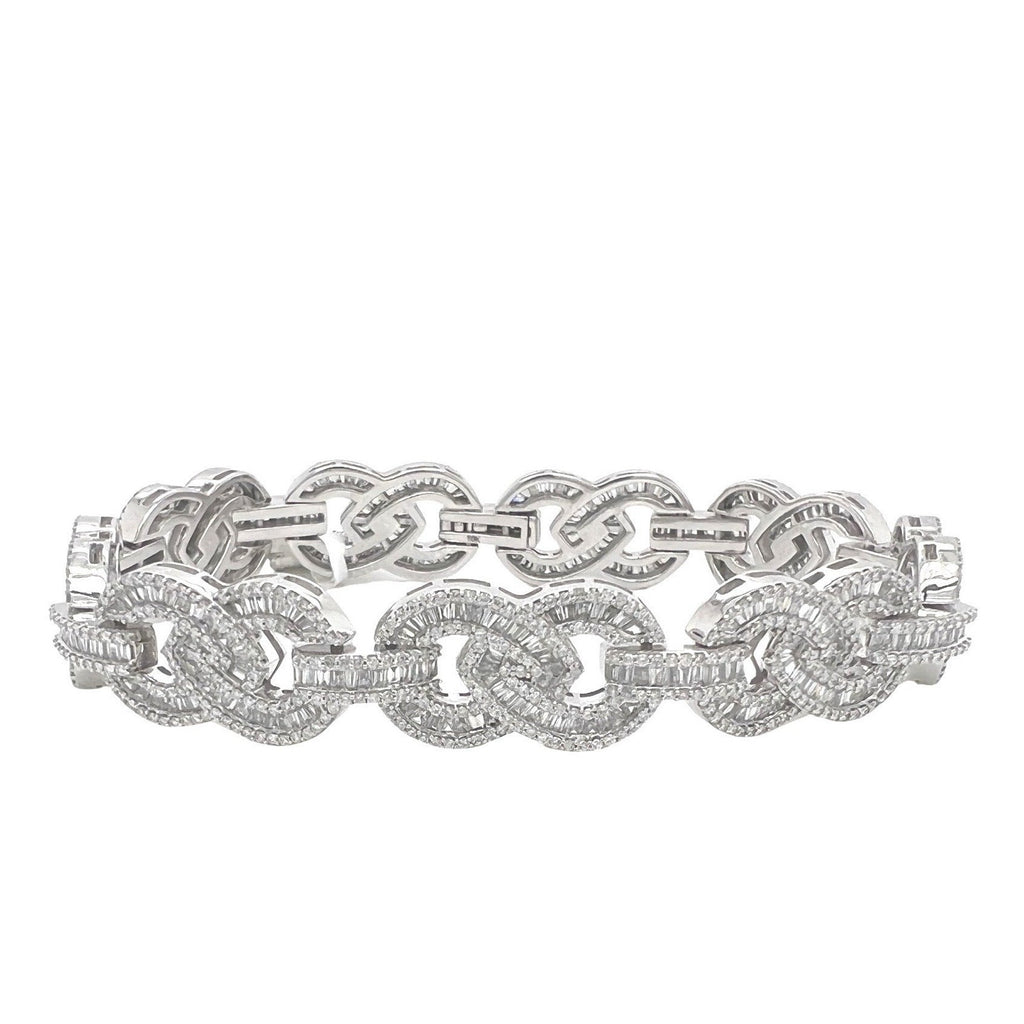 10K White Gold 12MM Designer Infinity Link Baguette Diamond Bracelet 7.99 CT 7.75"