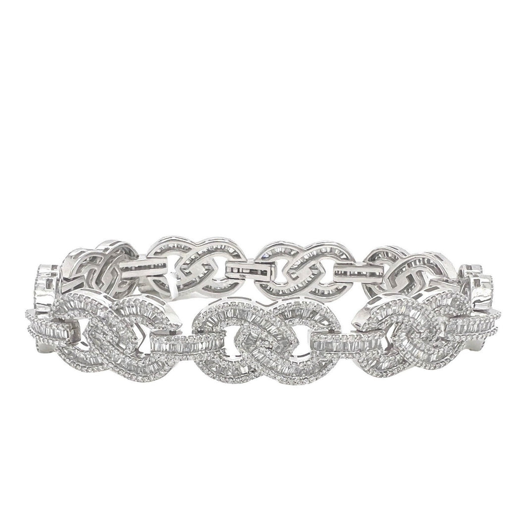 10K White Gold 12MM Designer Infinity Link Baguette Diamond Bracelet 7.99 CT 7.75