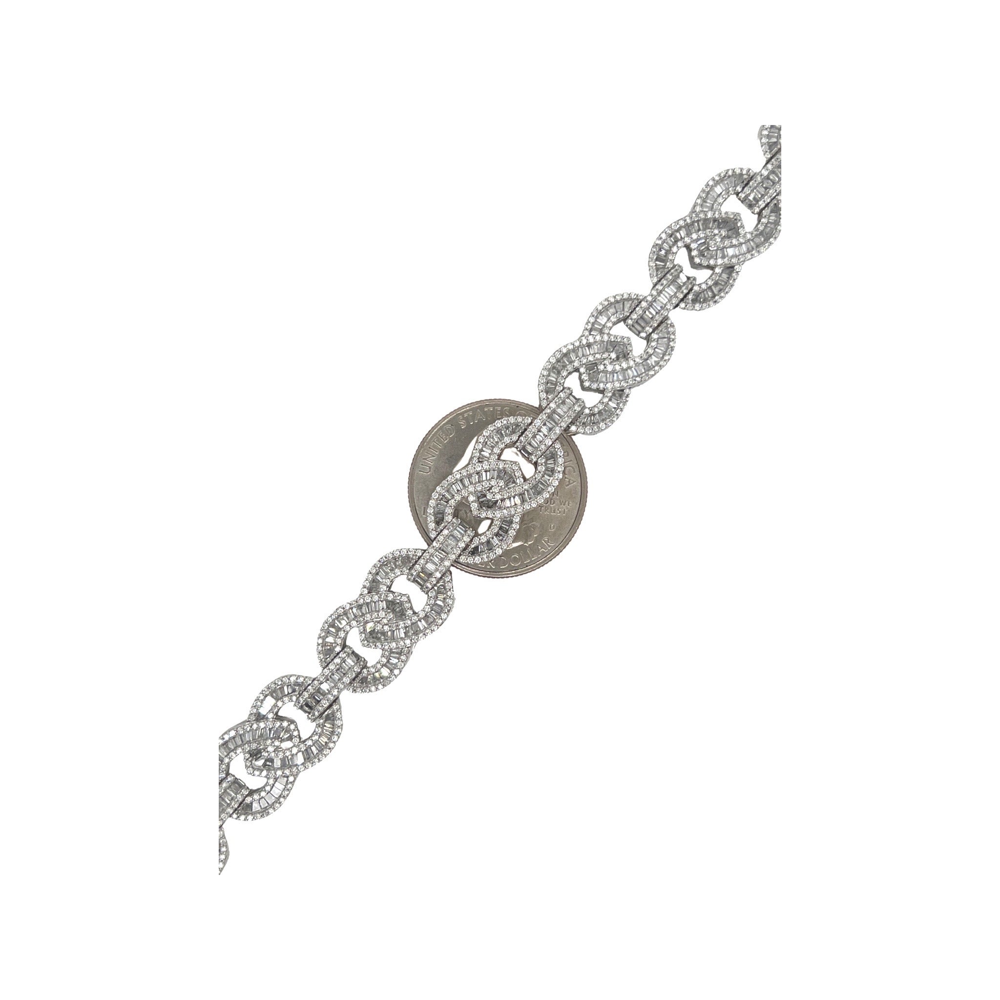 10K White Gold 12MM Designer Infinity Link Baguette Diamond Bracelet 7.99 CT 7.75"