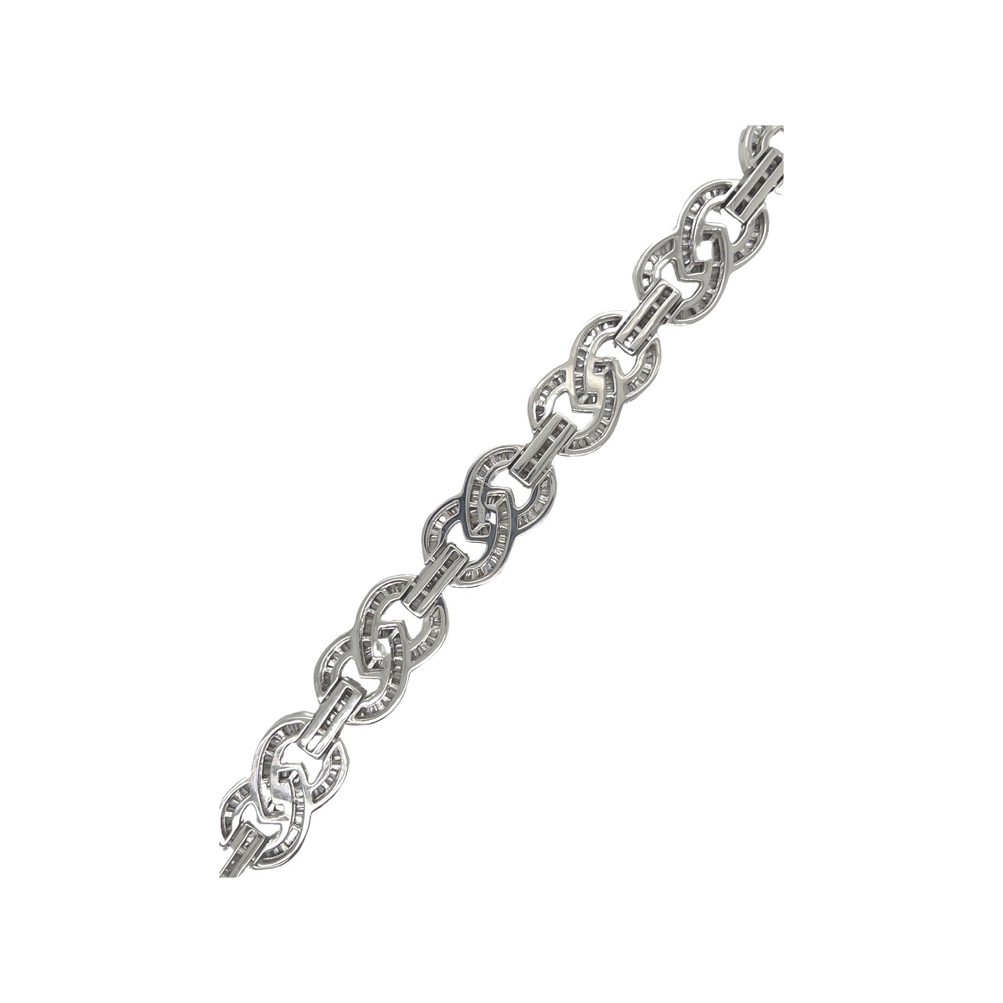 10K White Gold 12MM Designer Infinity Link Baguette Diamond Bracelet 7.99 CT 7.75"