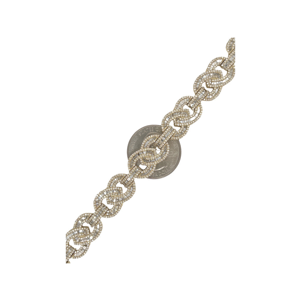 10K Yellow Gold 12MM Designer Infinity Link Baguette Diamond Bracelet 7.4 CT 7.75"