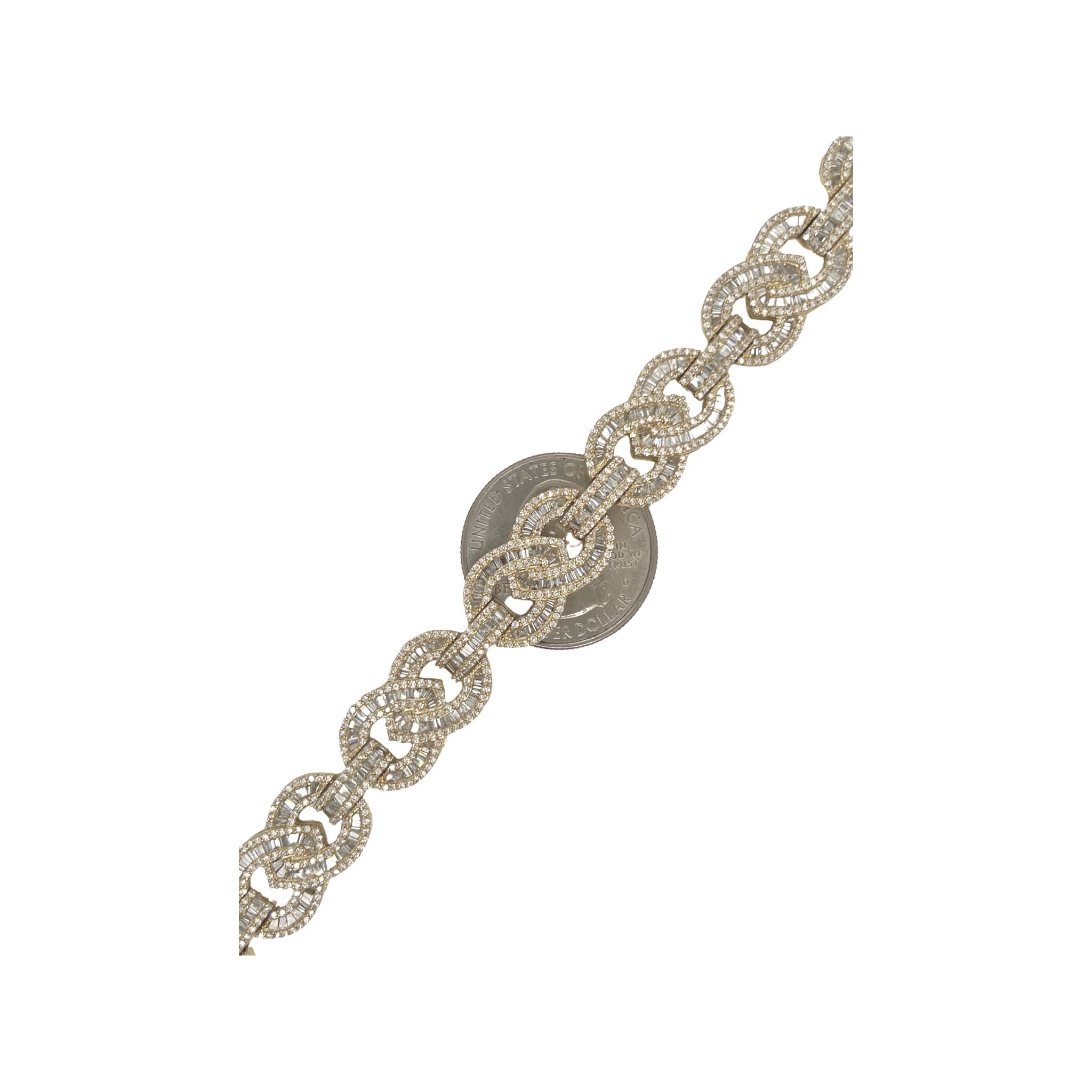 10K Yellow Gold 12MM Designer Infinity Link Baguette Diamond Bracelet 7.4 CT 7.75"