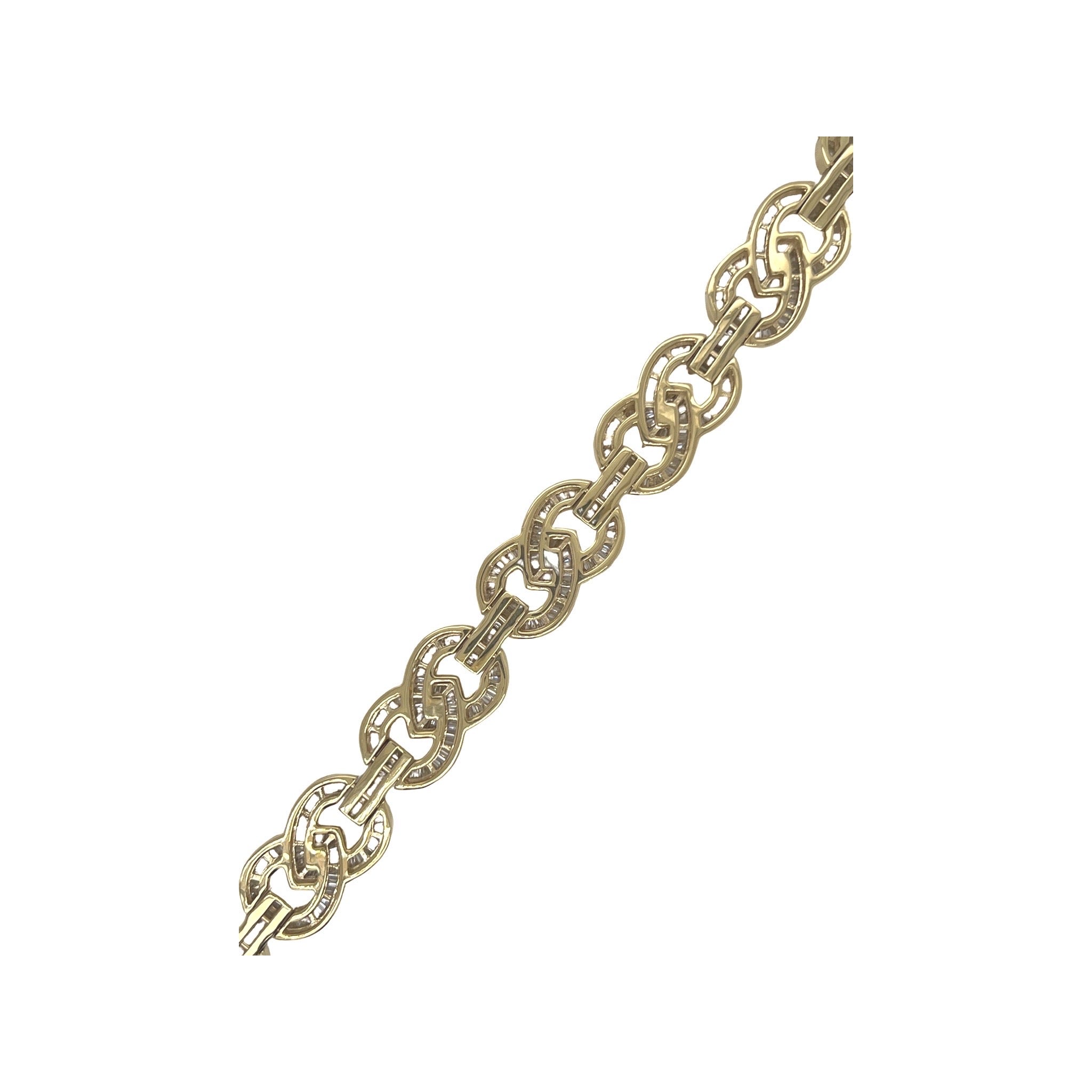 10K Yellow Gold 12MM Designer Infinity Link Baguette Diamond Bracelet 7.4 CT 7.75"