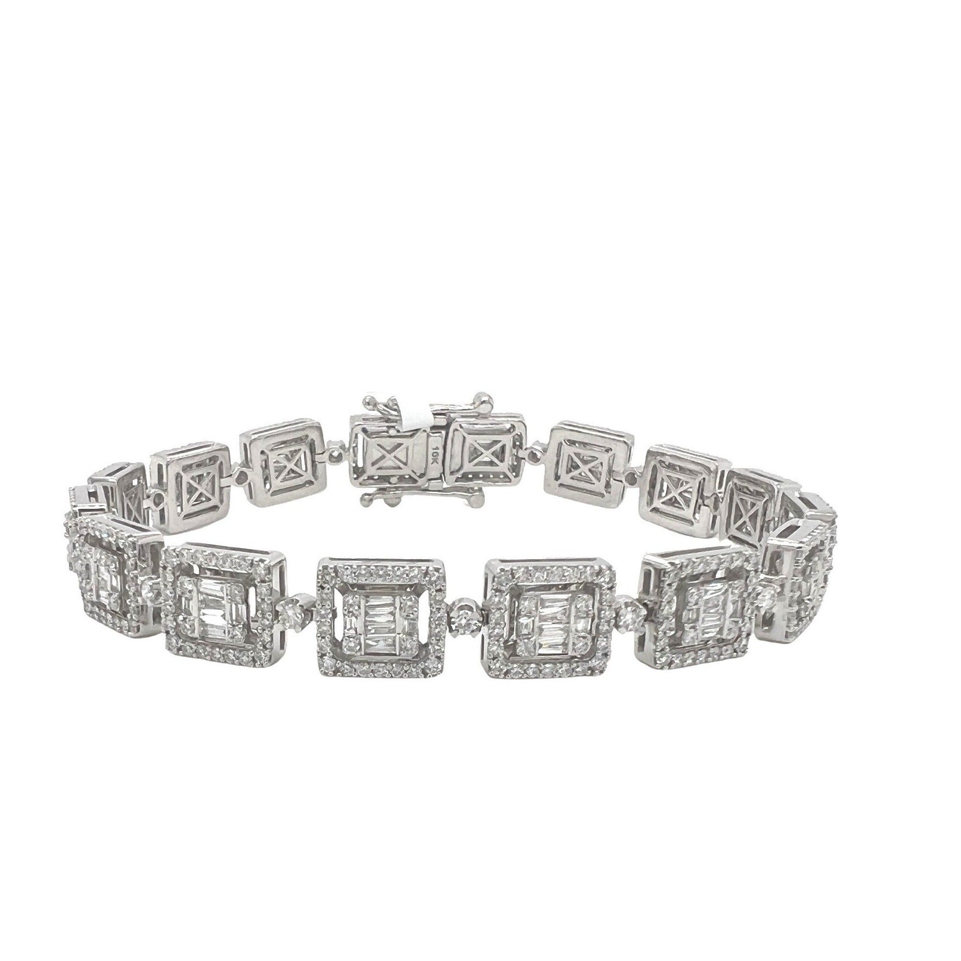 10K White Gold 9MM Square Link Tennis Baguette Diamond Bracelet 5.86 CT 8.5"