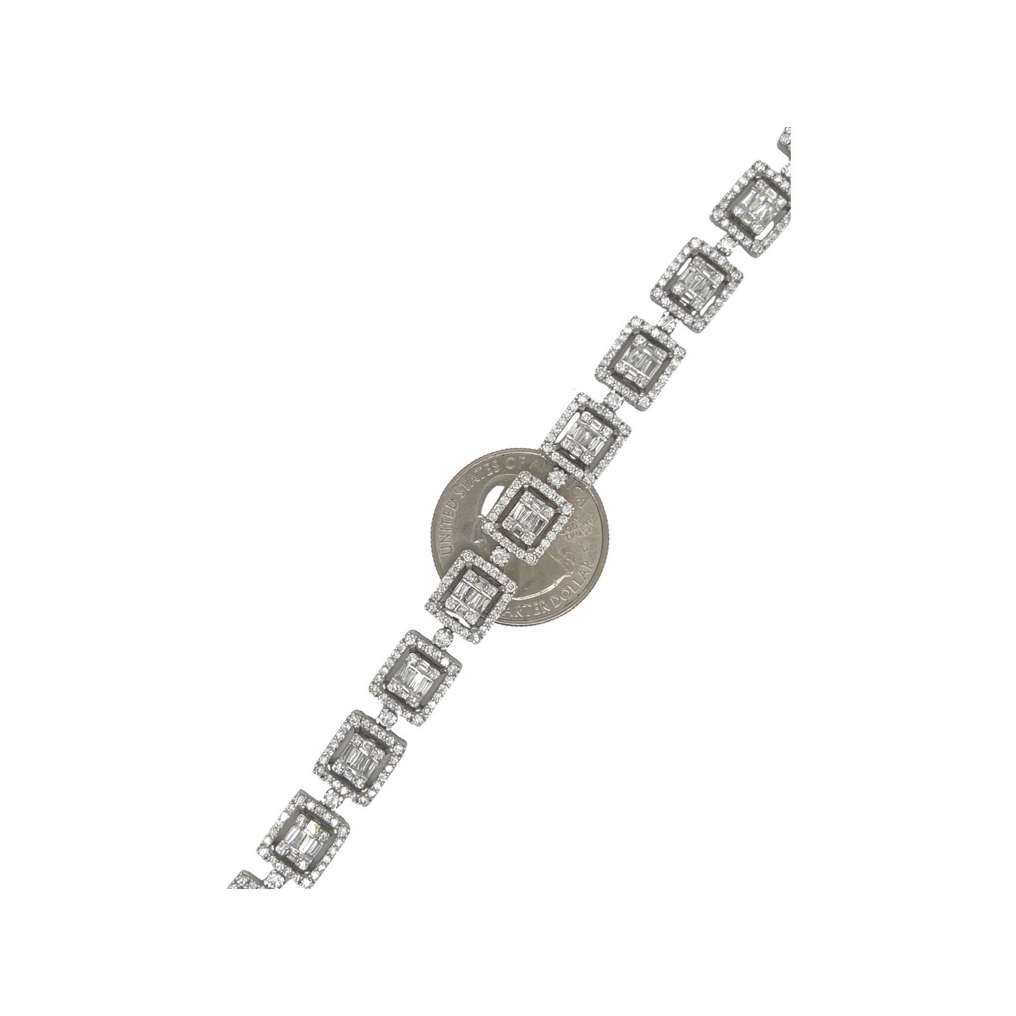 10K White Gold 9MM Square Link Tennis Baguette Diamond Bracelet 5.86 CT 8.5"