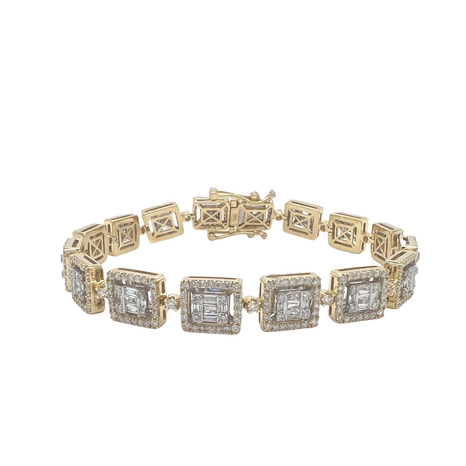 10K Yellow Gold 9MM Square Link Tennis Baguette Diamond Bracelet 6.29 CT 8.5"