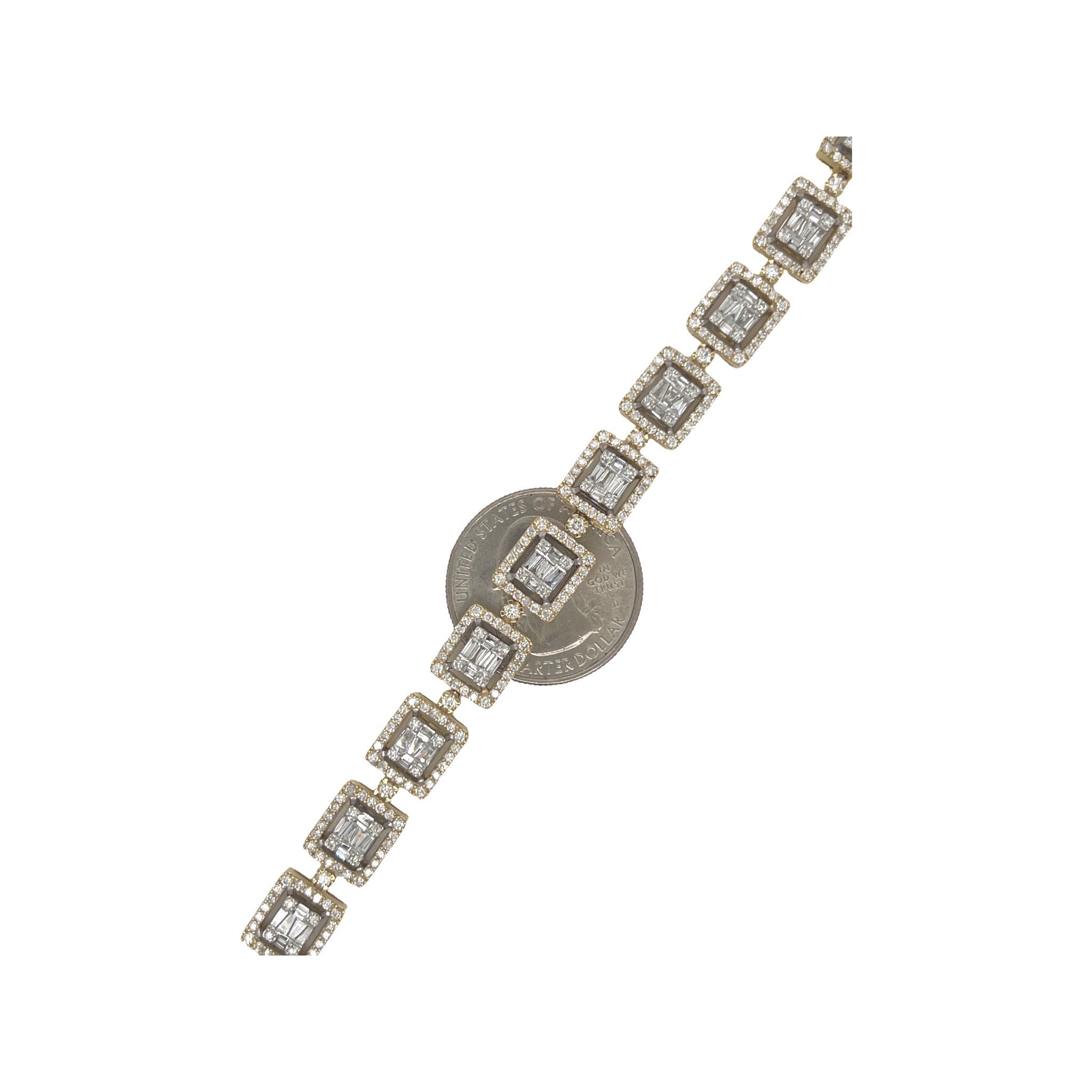 10K Yellow Gold 9MM Square Link Tennis Baguette Diamond Bracelet 6.29 CT 8.5"