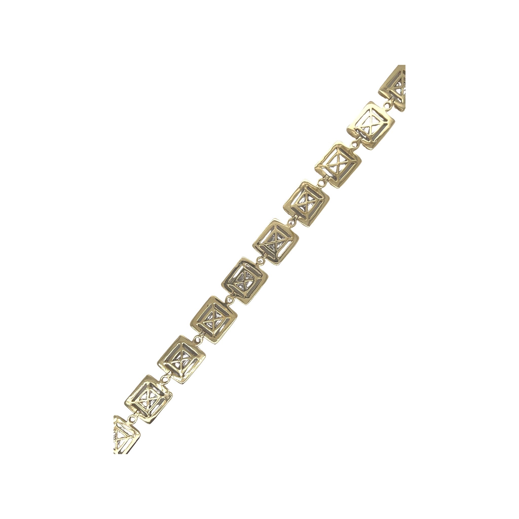 10K Yellow Gold 9MM Square Link Tennis Baguette Diamond Bracelet 6.29 CT 8.5"