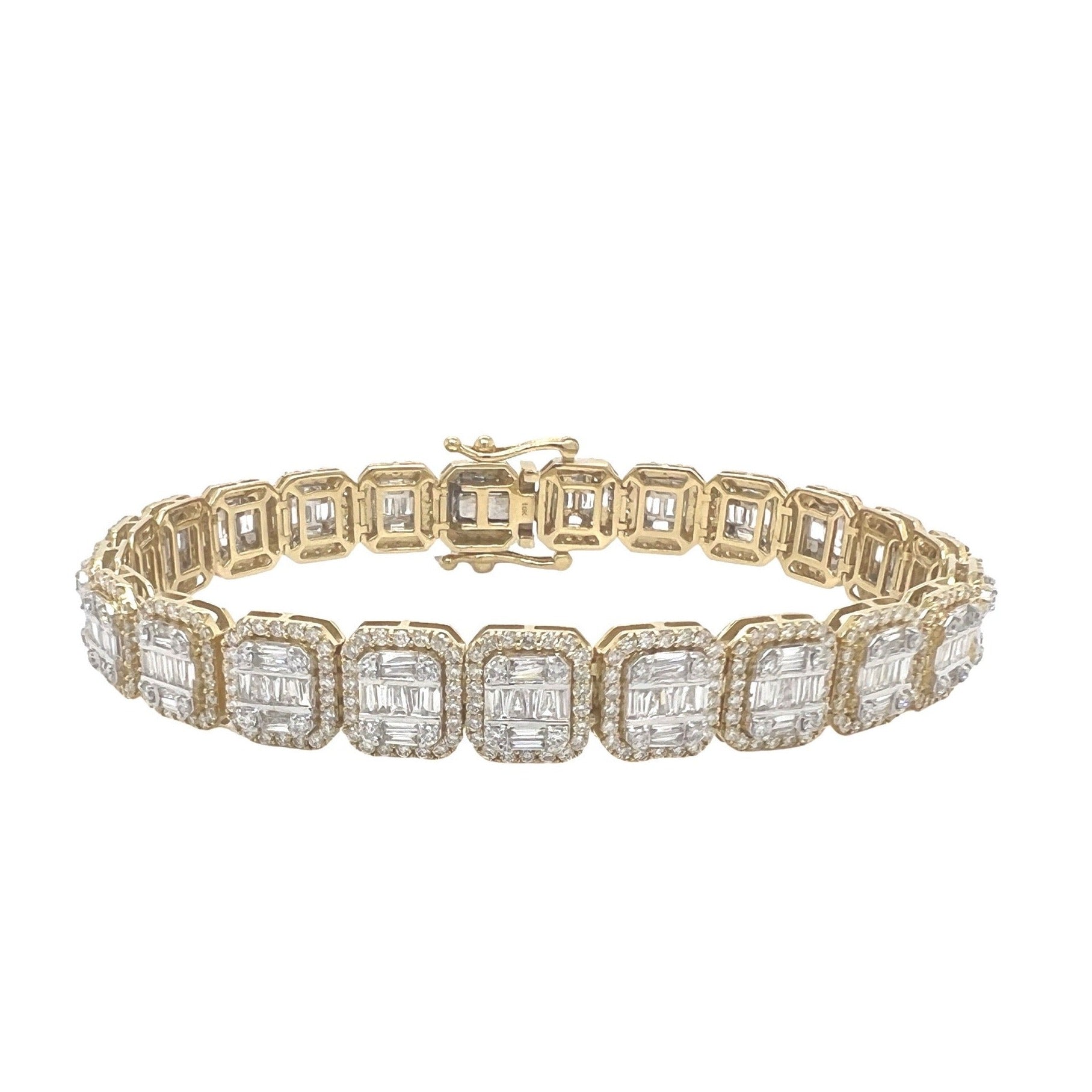 10K Yellow Gold 10MM Square Link Tennis Baguette Diamond Bracelet 9.31 CT 8.5"