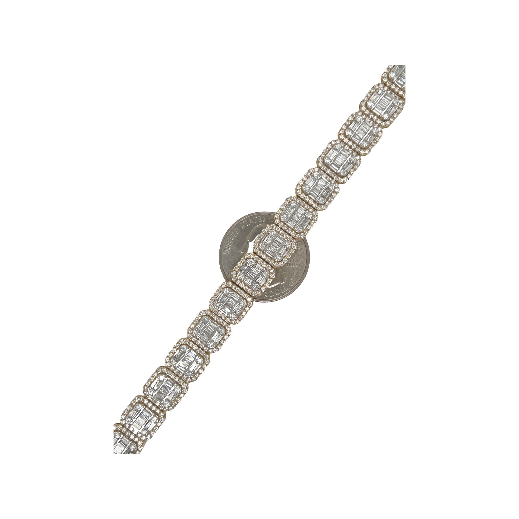 10K Yellow Gold 10MM Square Link Tennis Baguette Diamond Bracelet 9.31 CT 8.5"