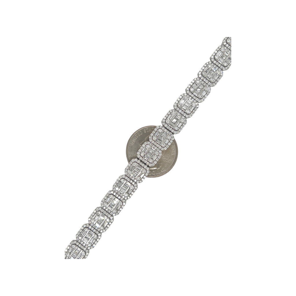 10K White Gold 10MM Square Link Tennis Baguette Diamond Bracelet 9.31 CT 8.5"