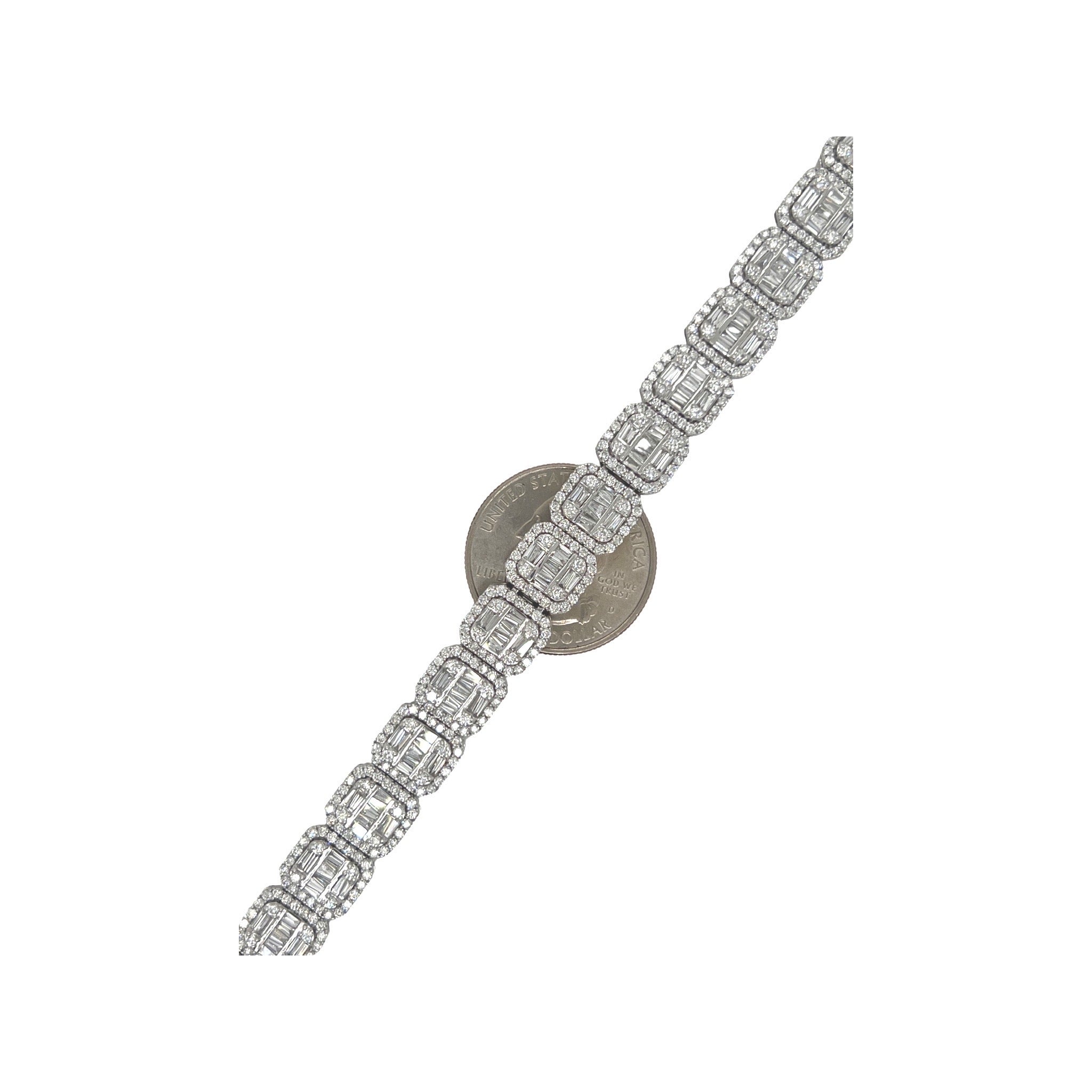 10K White Gold 10MM Square Link Tennis Baguette Diamond Bracelet 9.31 CT 8.5"