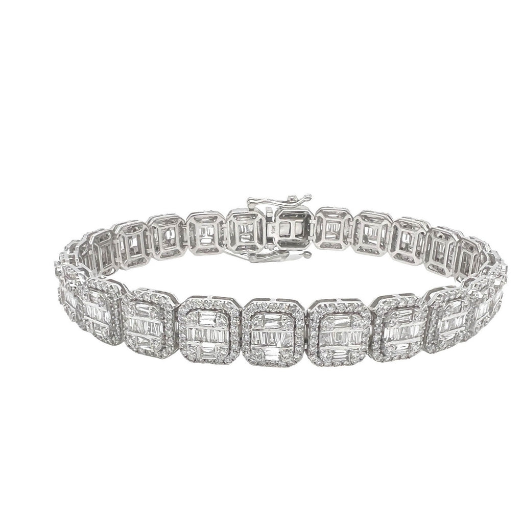 10K White Gold 10MM Square Link Tennis Baguette Diamond Bracelet 9.31 CT 8.5"