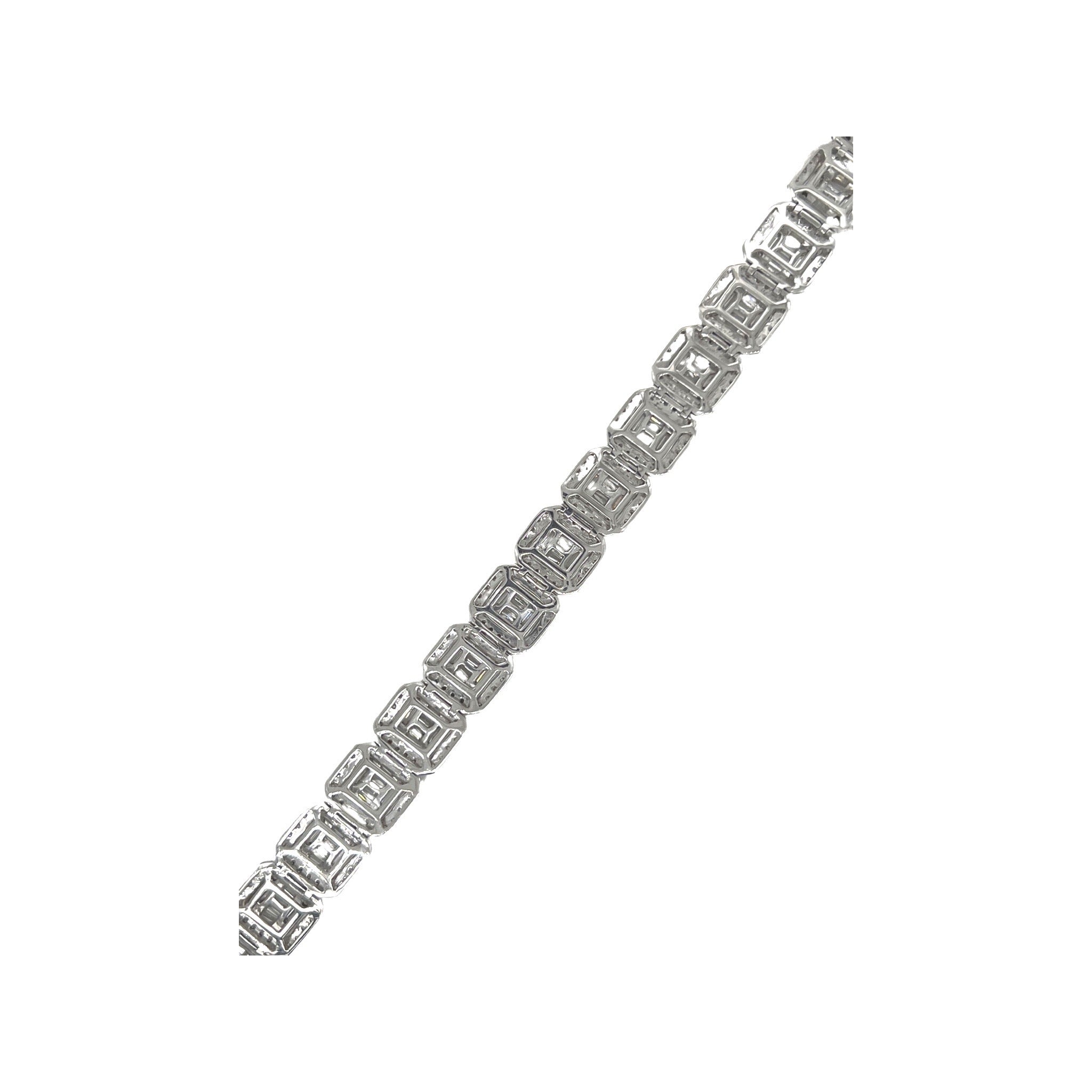 10K White Gold 10MM Square Link Tennis Baguette Diamond Bracelet 9.31 CT 8.5"
