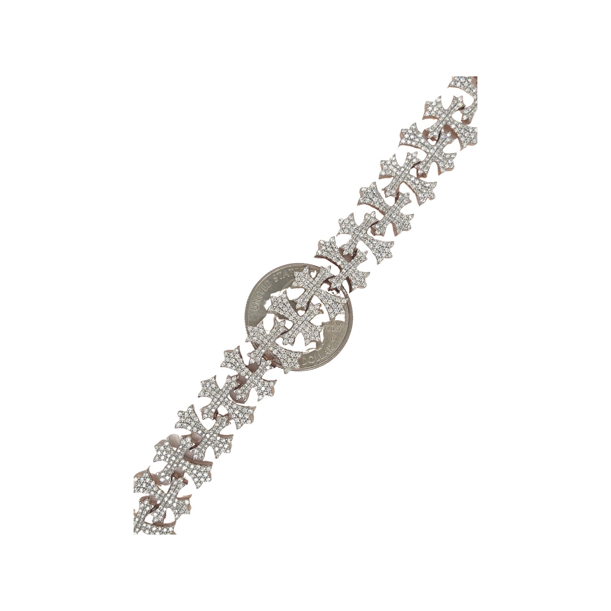 10K Rose Gold 15MM Designer Chrom Heart Cross Diamond Bracelet 5.81 CT 8.25"