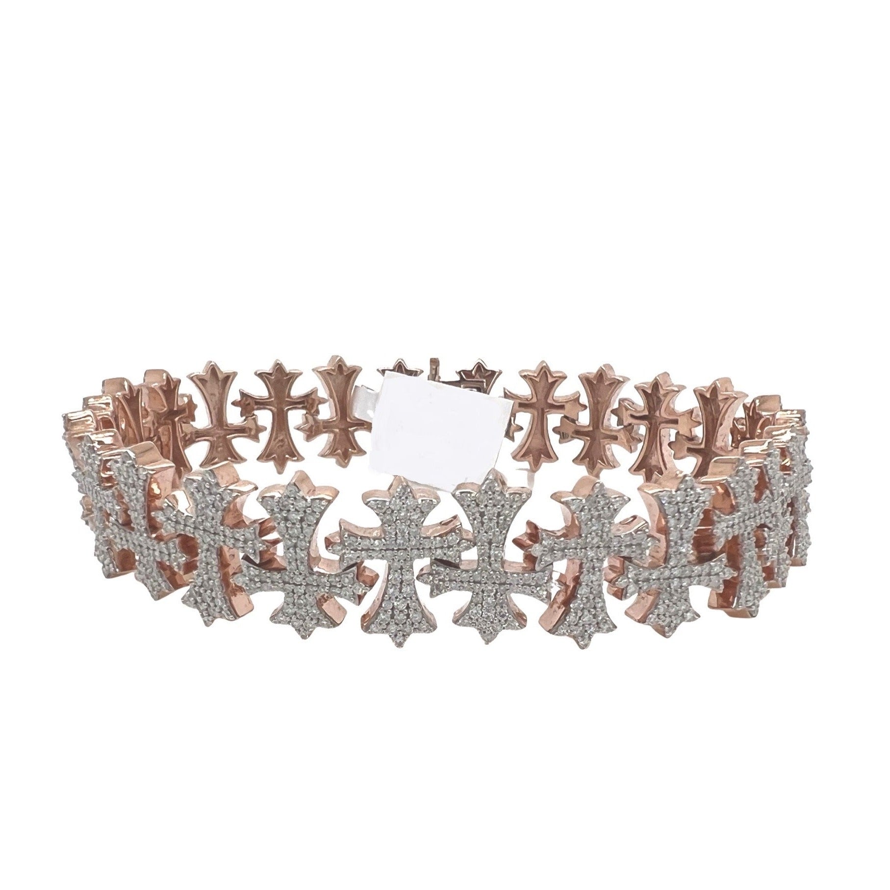 10K Rose Gold 15MM Designer Chrom Heart Cross Diamond Bracelet 5.81 CT 8.25"